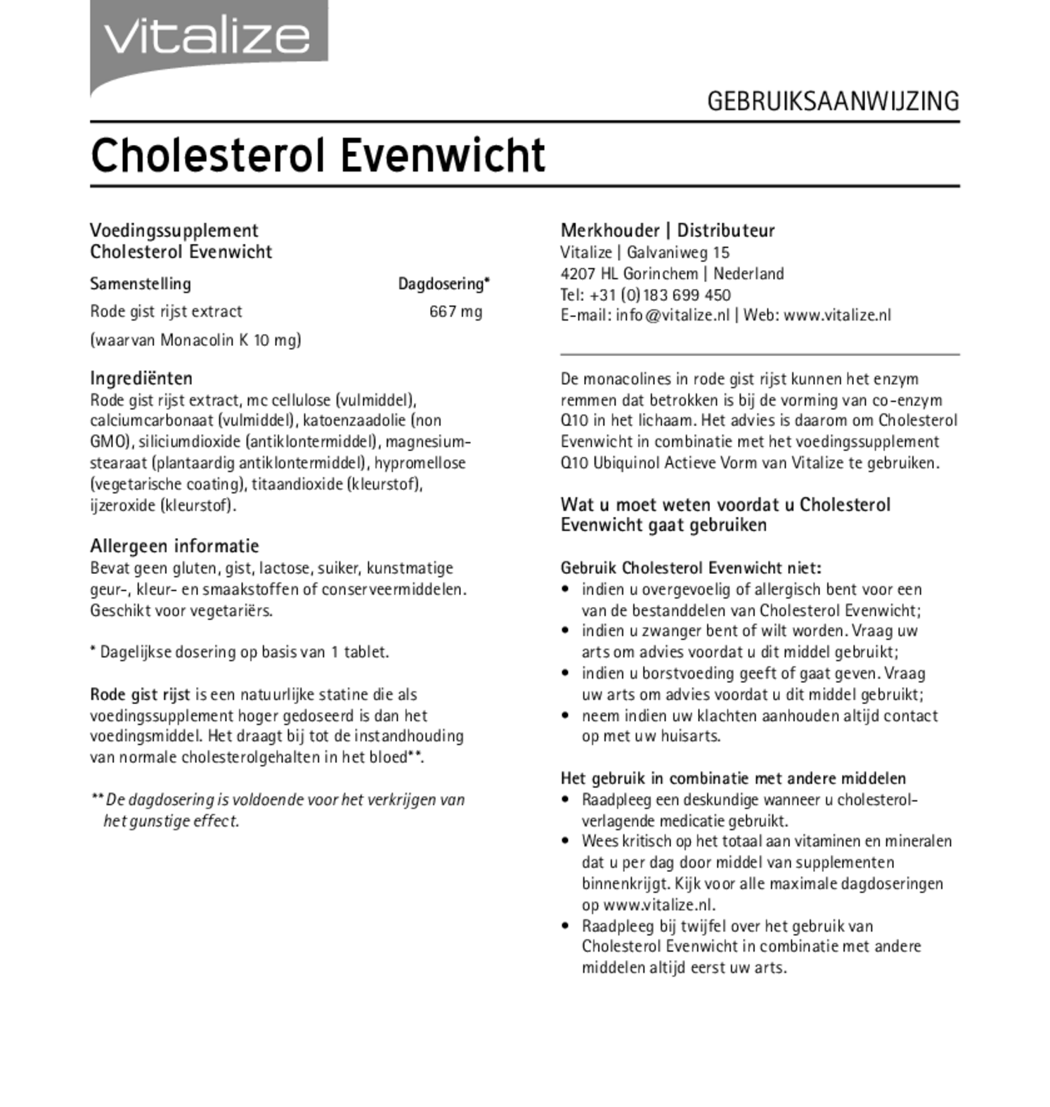 Cholesterol Evenwicht Tabletten afbeelding van document #1, gebruiksaanwijzing