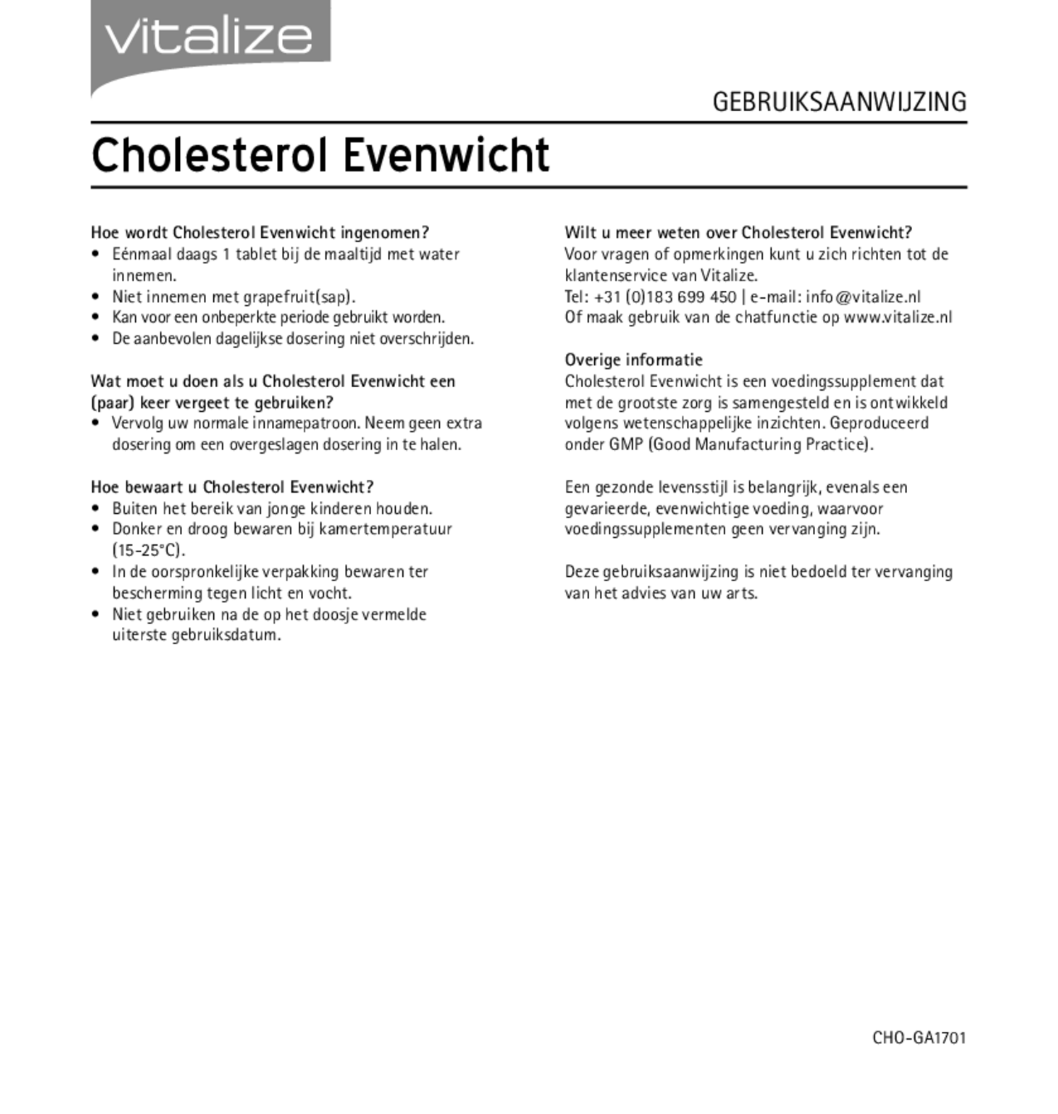 Cholesterol Evenwicht Tabletten afbeelding van document #2, gebruiksaanwijzing