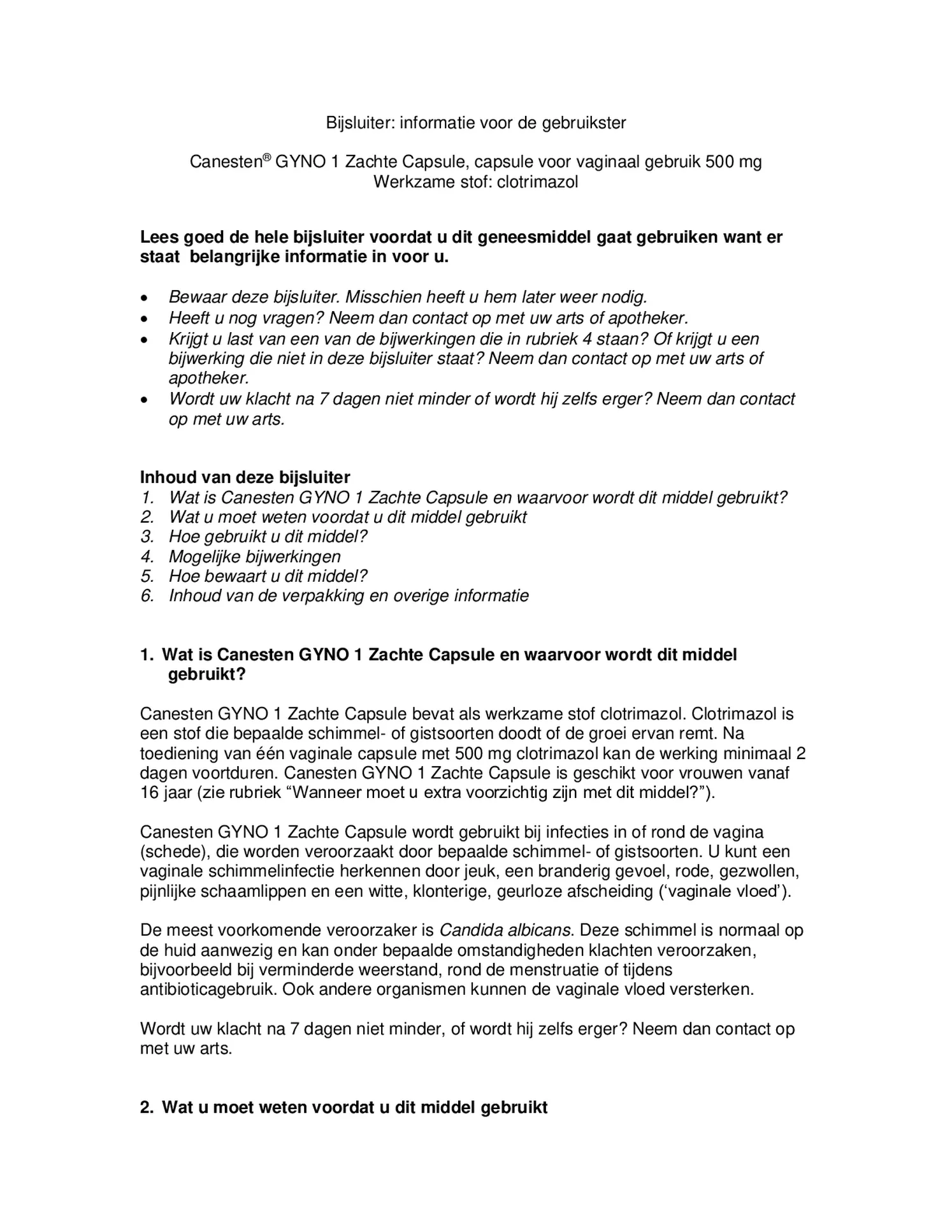 Canesten Gyno 1 Zachte Capsule afbeelding van document #1, bijsluiter