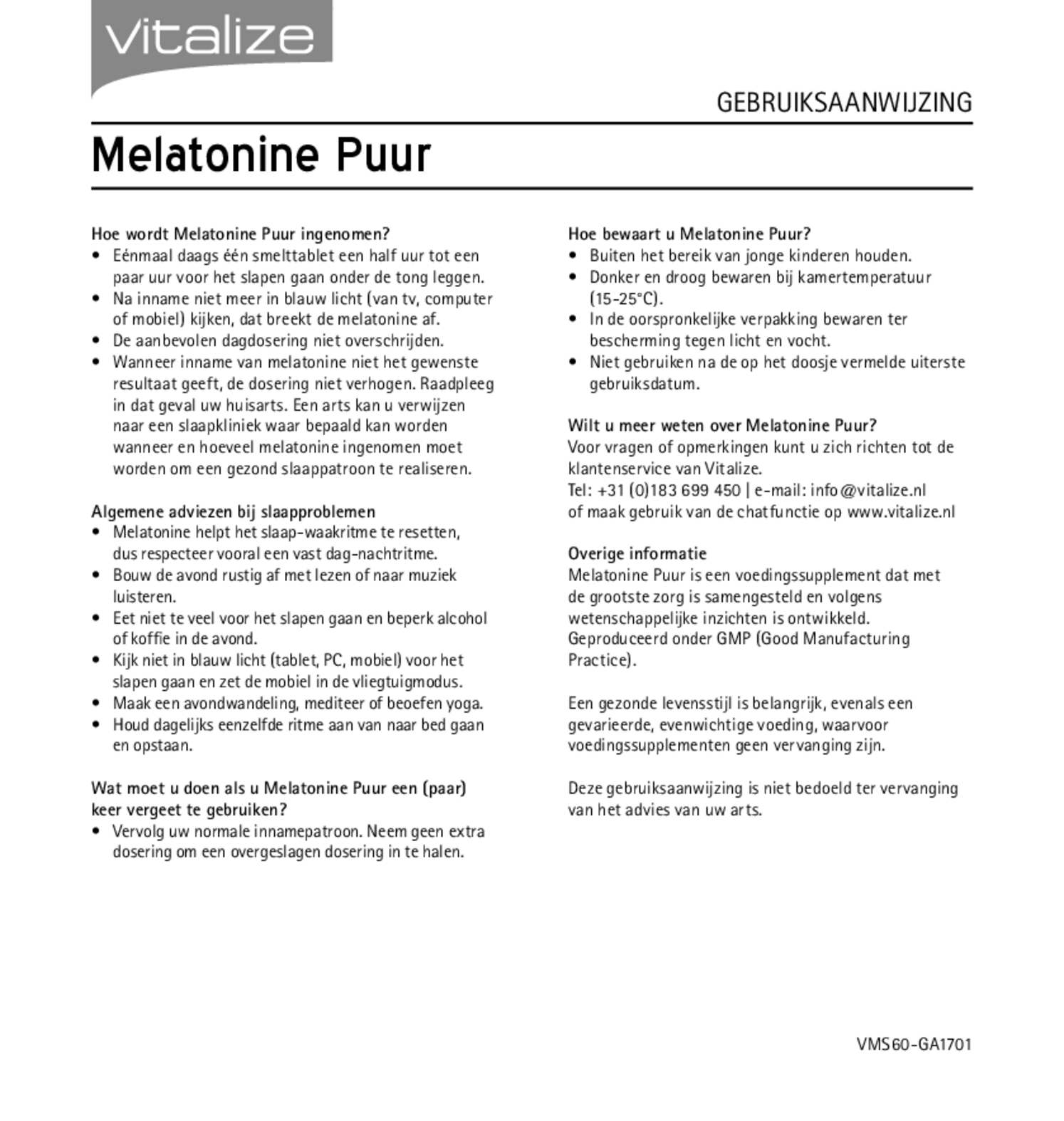 Melatonine Puur 0,299 mg Tabletten afbeelding van document #2, gebruiksaanwijzing
