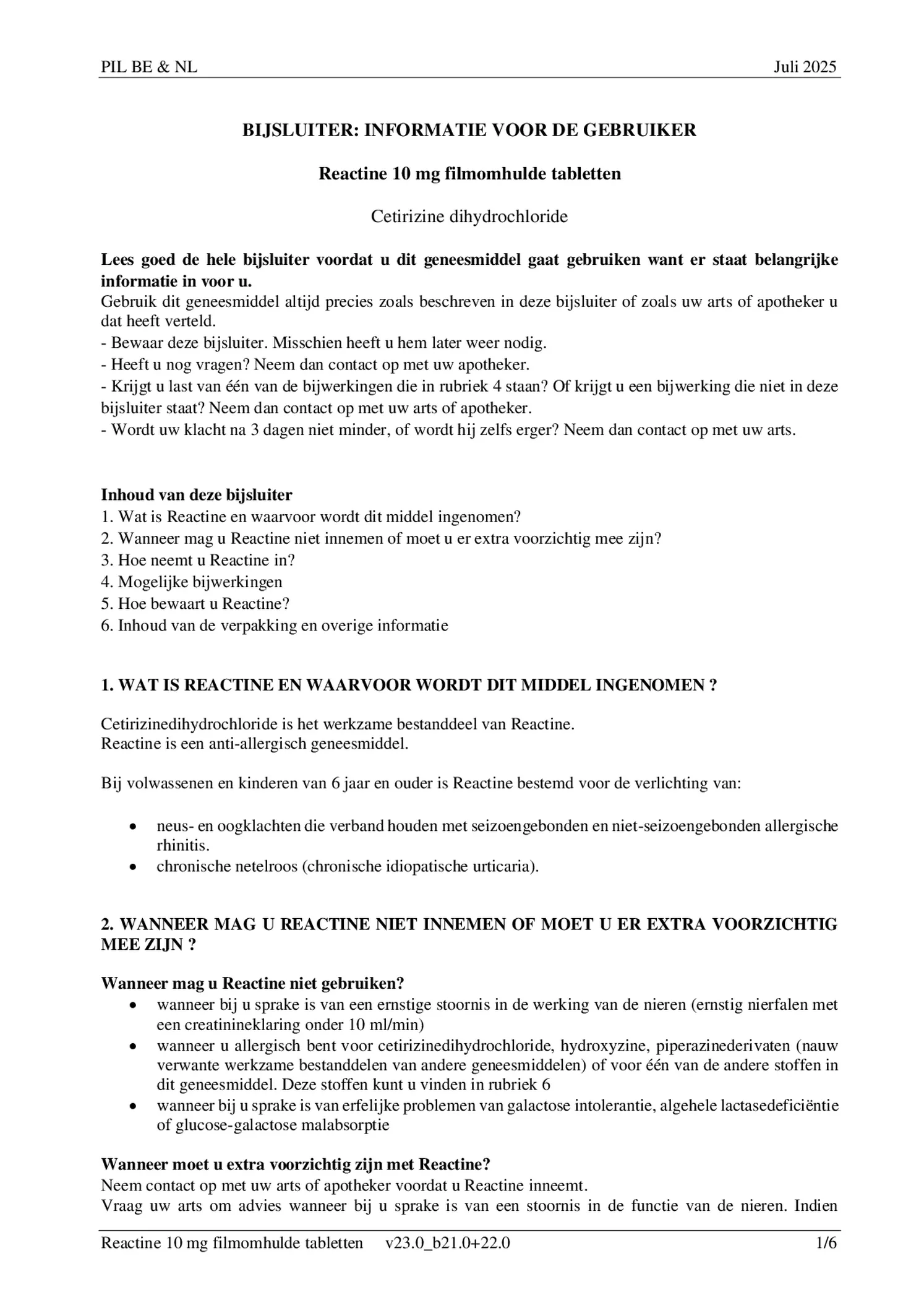 Cetirizine 10mg Tabletten afbeelding van document #1, bijsluiter