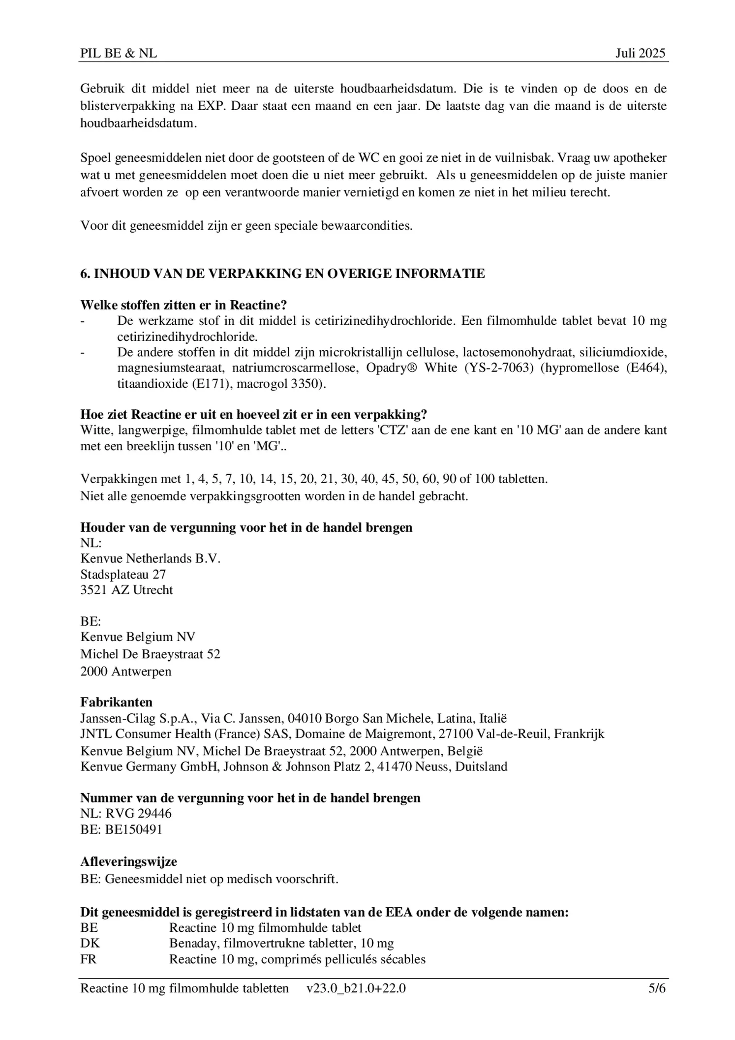 Cetirizine 10mg Tabletten afbeelding van document #5, bijsluiter