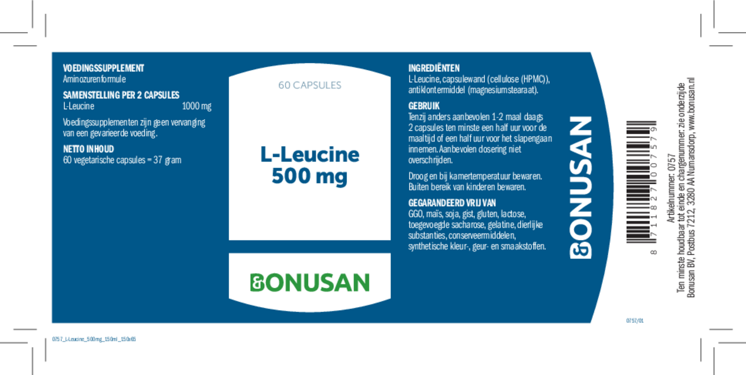 L-Leucine 500mg Capsules afbeelding van document #1, etiket