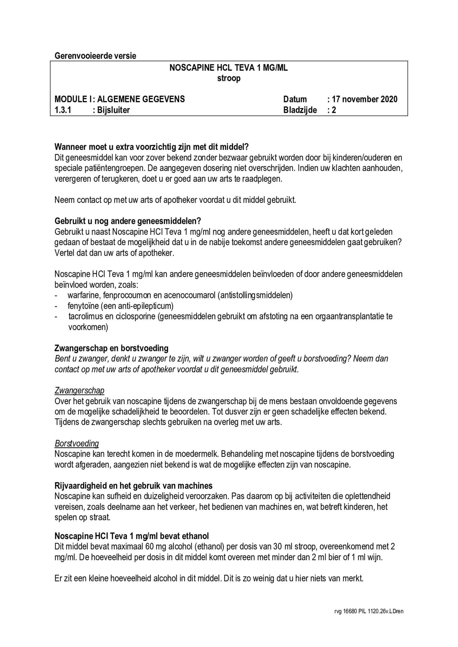 Noscapine Hcl 1=1 Pch Stroop 1mg/ml afbeelding van document #2, bijsluiter
