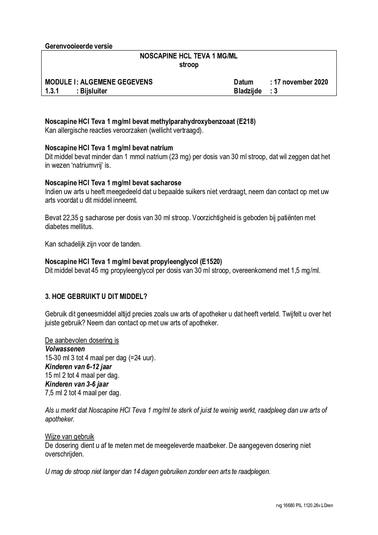 Noscapine Hcl 1=1 Pch Stroop 1mg/ml afbeelding van document #3, bijsluiter