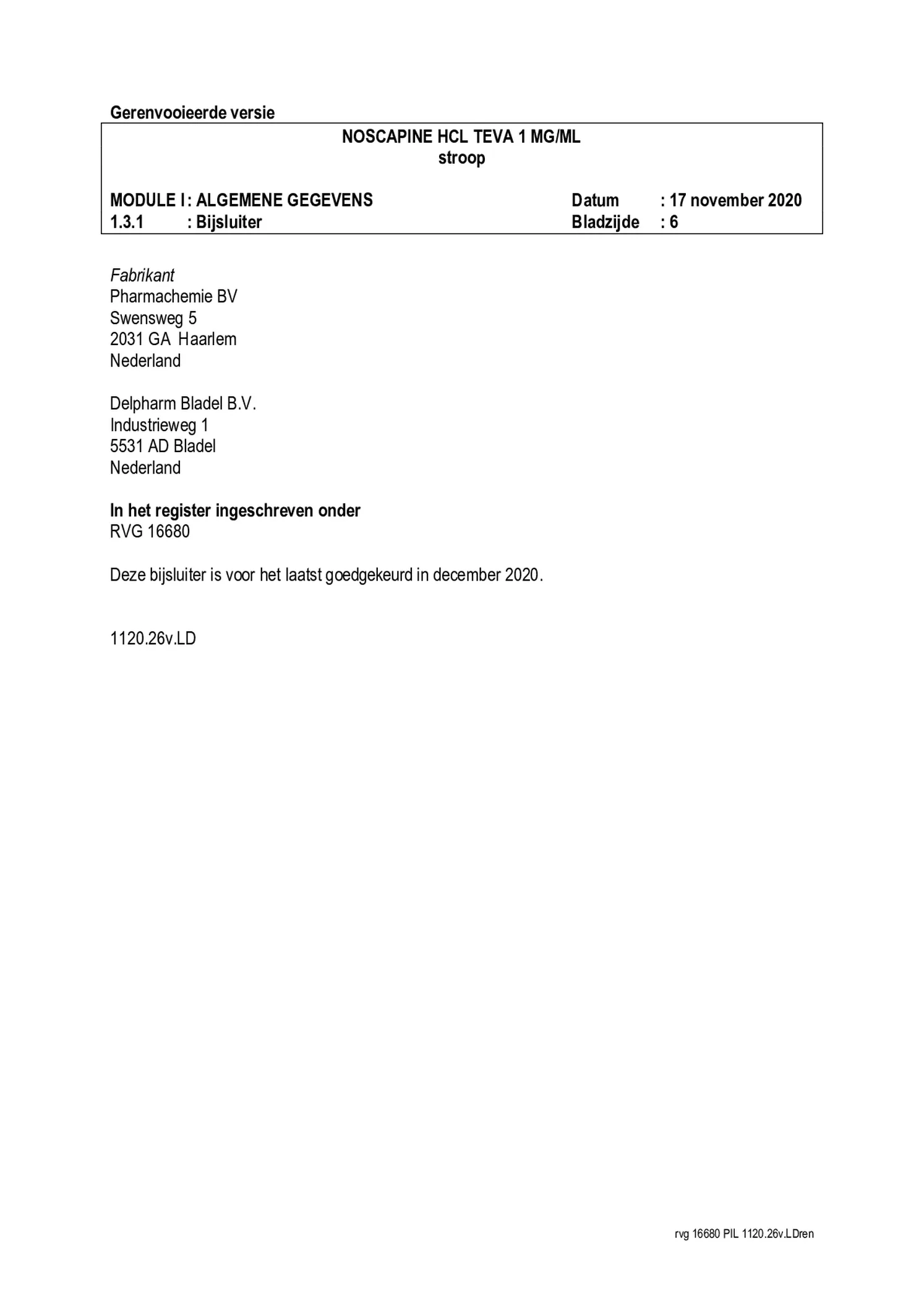 Noscapine Hcl 1=1 Pch Stroop 1mg/ml afbeelding van document #6, bijsluiter