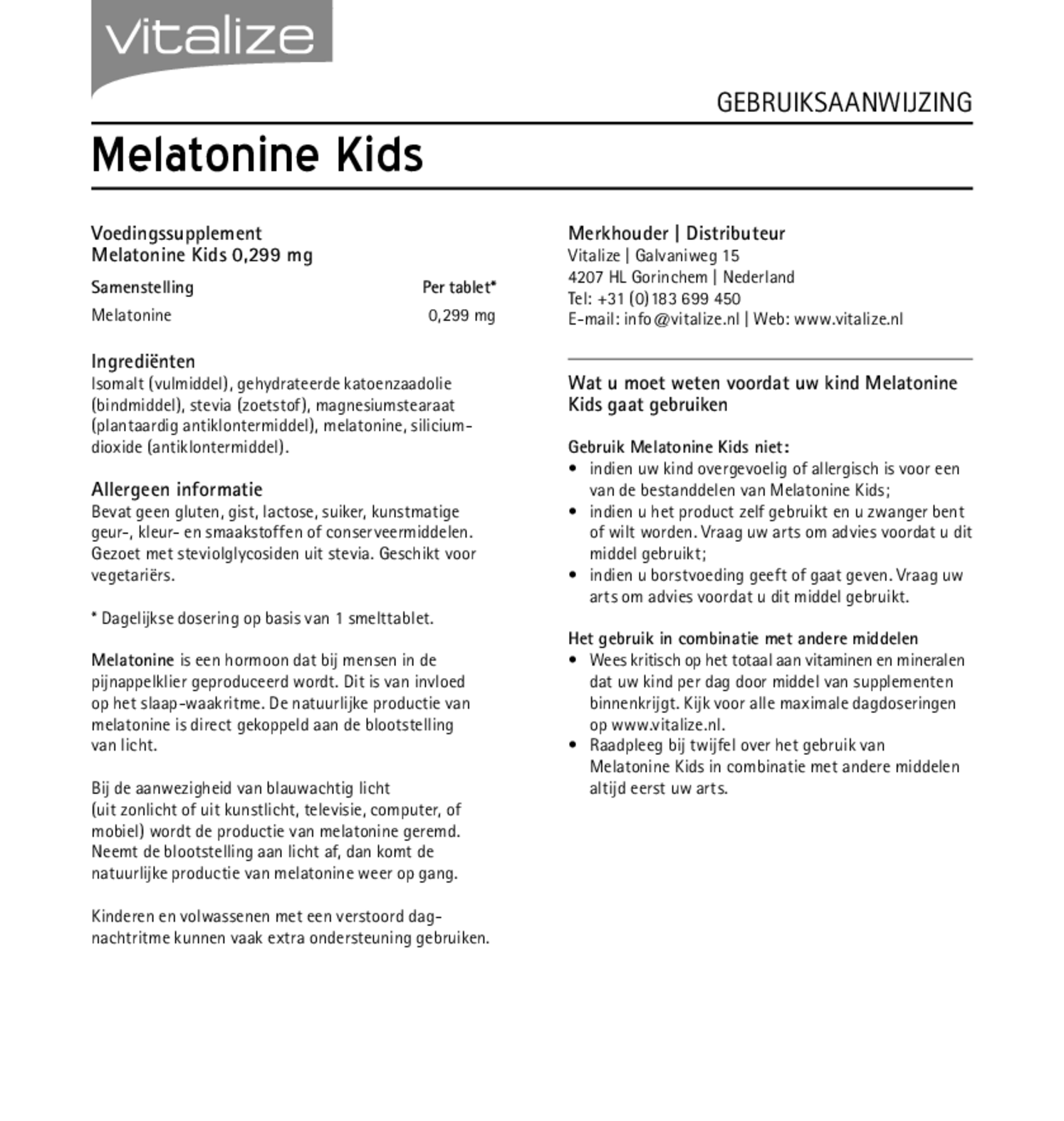 Melatonine Kids 0,299mg Tabletten afbeelding van document #1, gebruiksaanwijzing