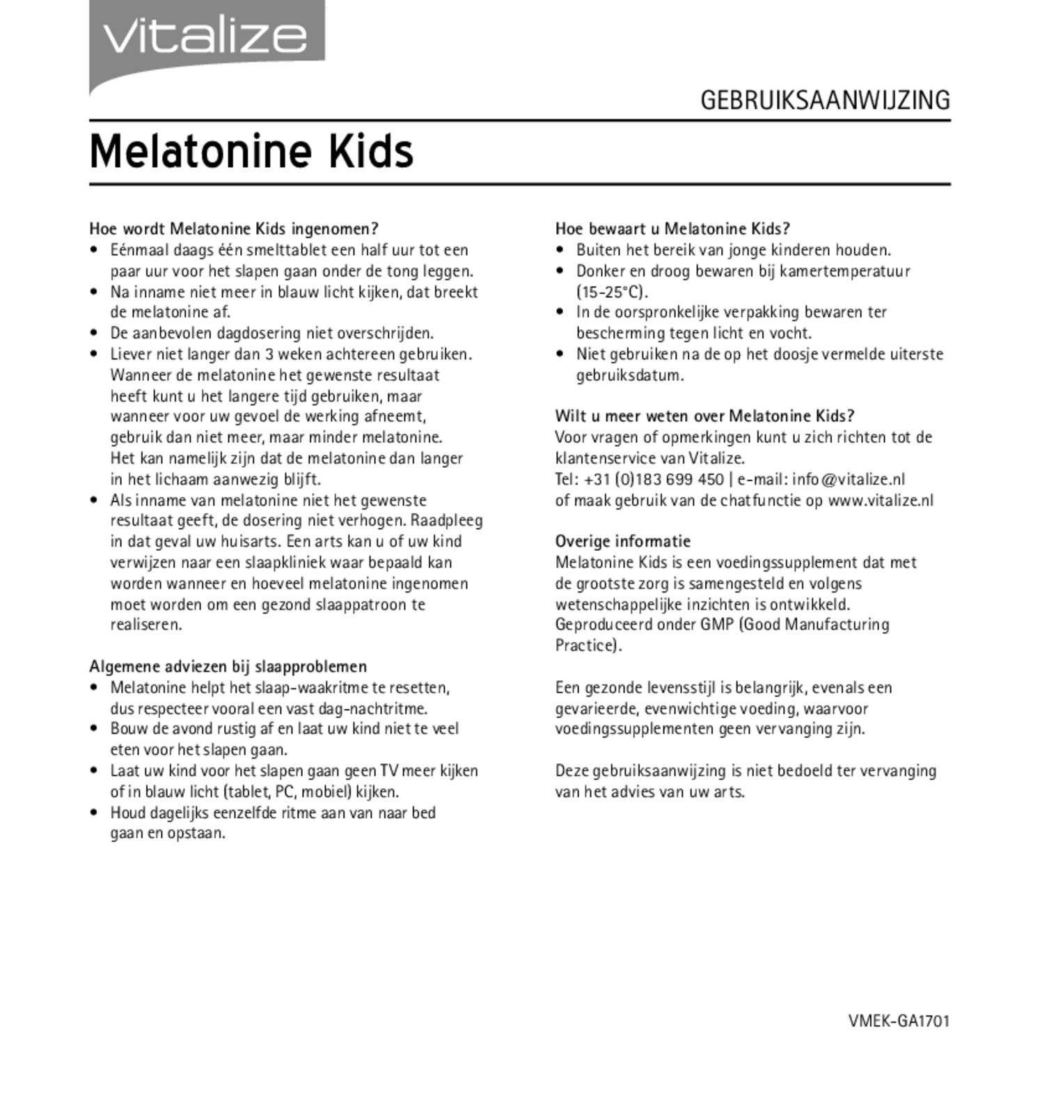 Melatonine Kids 0,299mg Tabletten afbeelding van document #2, gebruiksaanwijzing