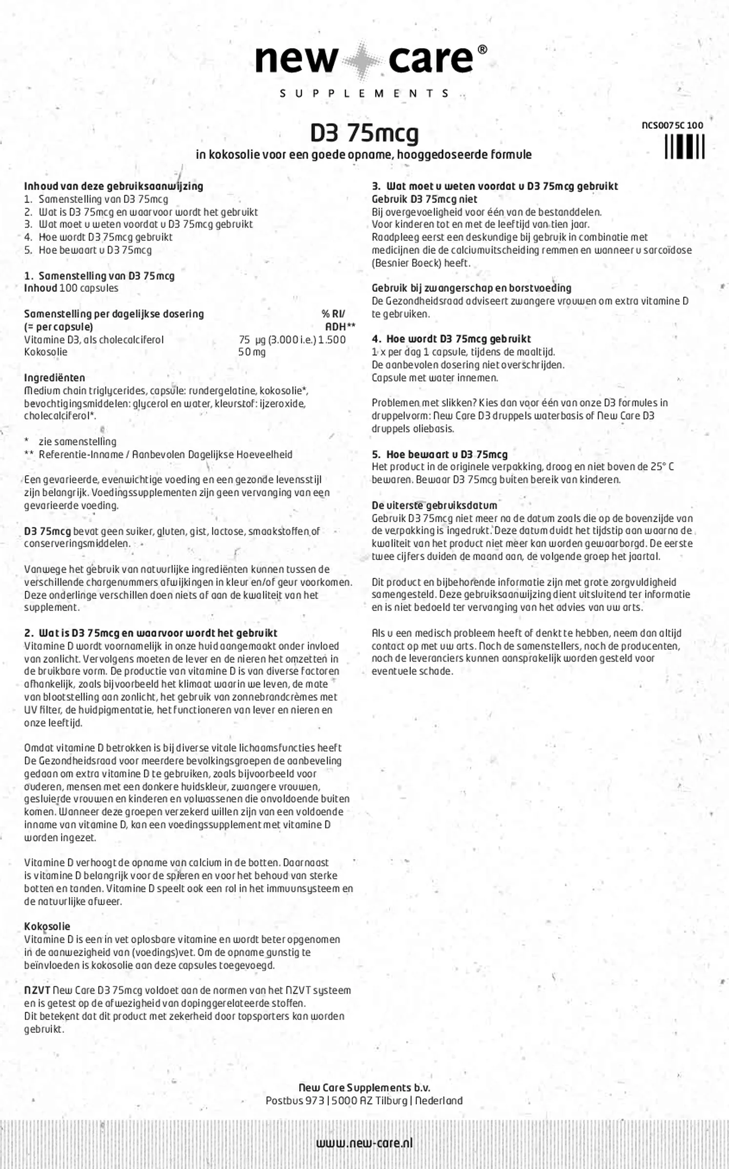 D3 75mcg Capsules afbeelding van document #1, gebruiksaanwijzing
