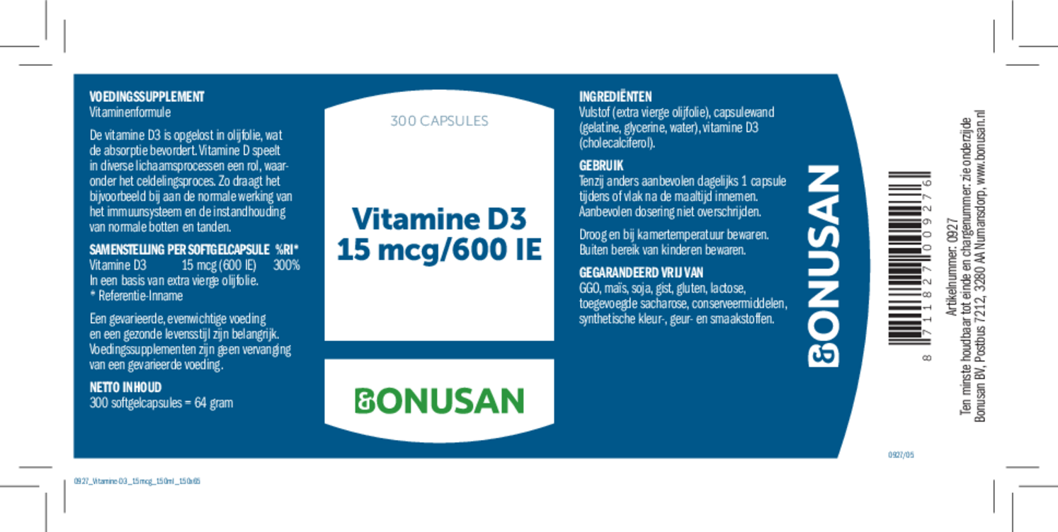 Vitamine D3 15mcg/600 IE Capsules afbeelding van document #1, etiket