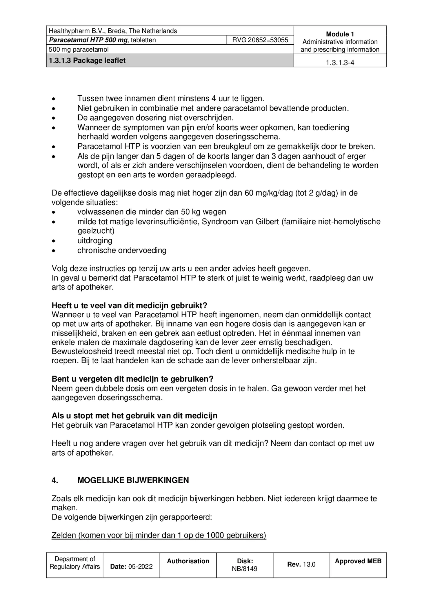 Paracetamol 500mg Tabletten afbeelding van document #4, bijsluiter
