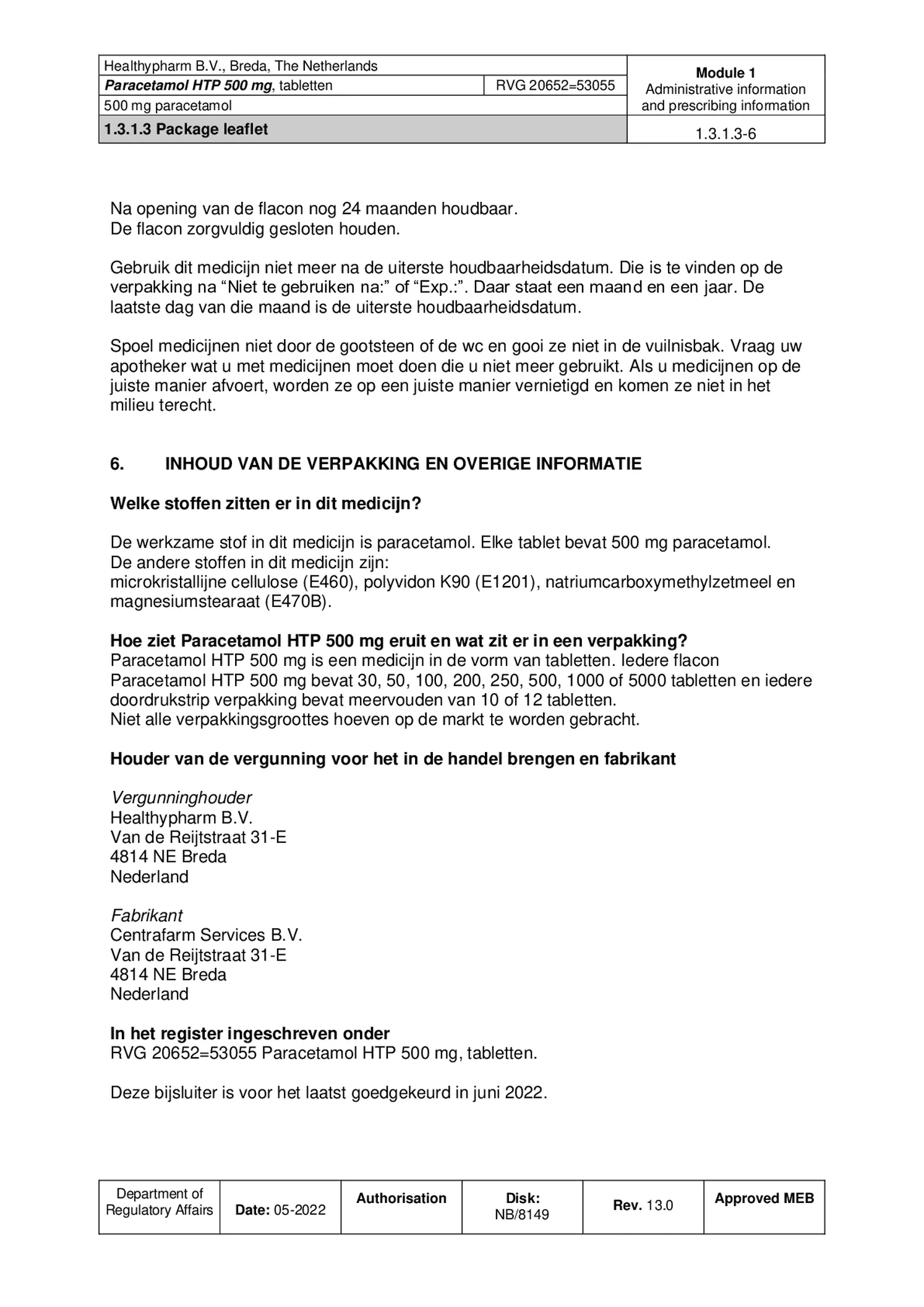 Paracetamol 500mg Tabletten afbeelding van document #6, bijsluiter