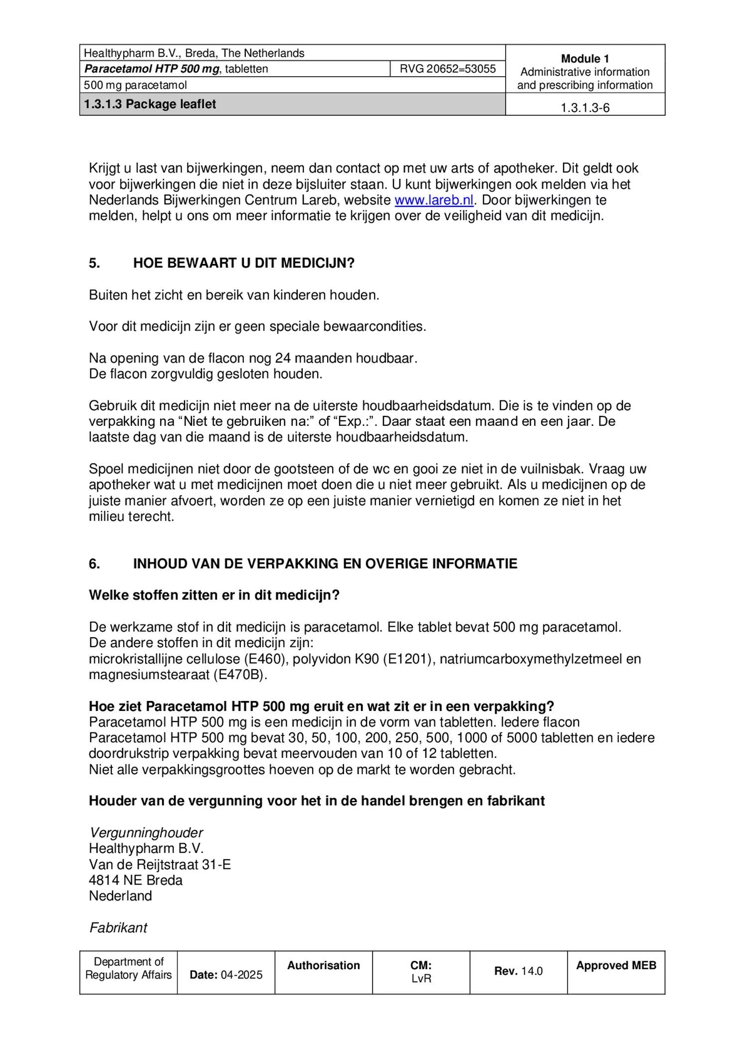 Paracetamol 500mg Tabletten afbeelding van document #6, bijsluiter