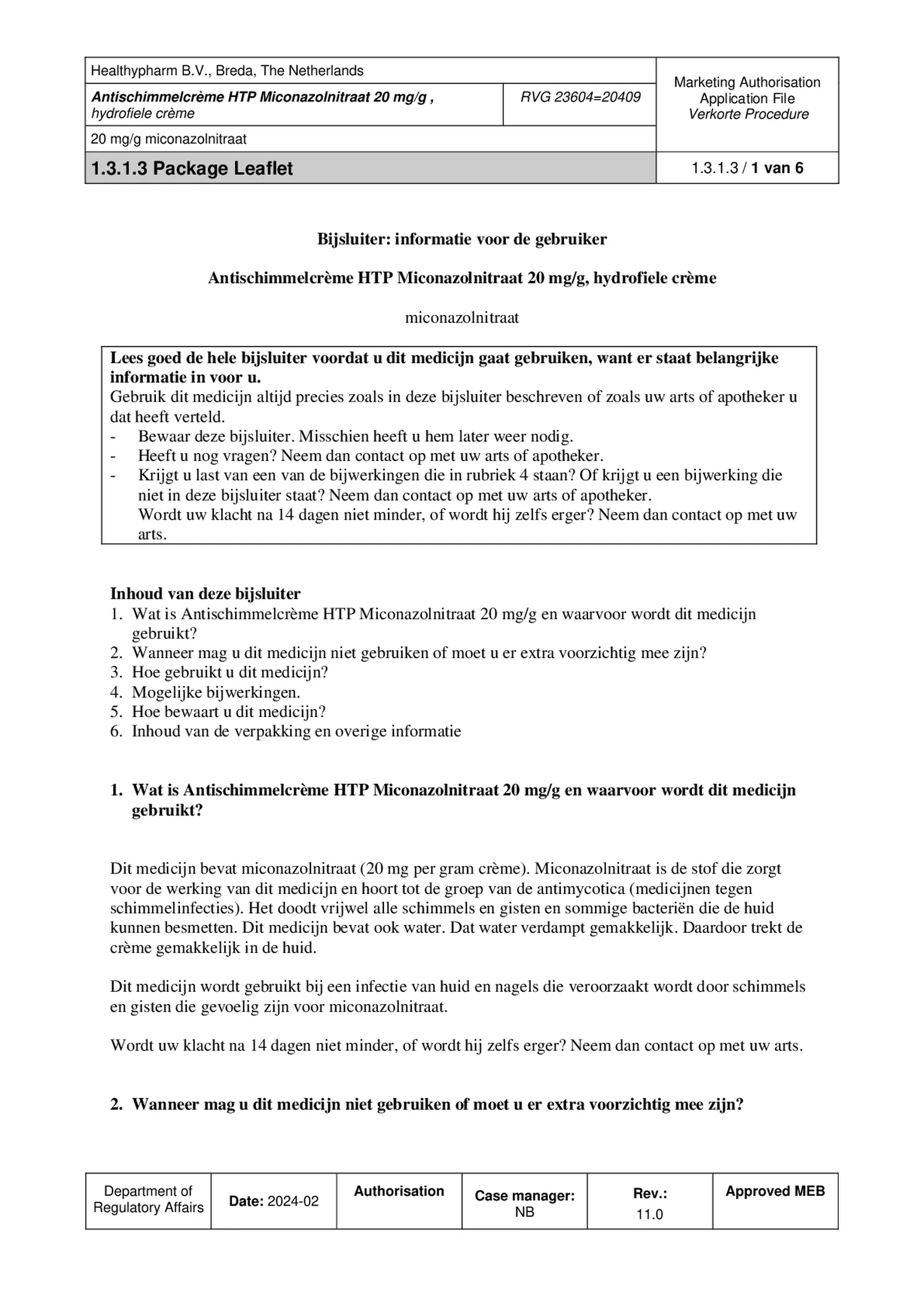 Antischimmelcrème Miconazolnitraat 20mg afbeelding van document #1, bijsluiter
