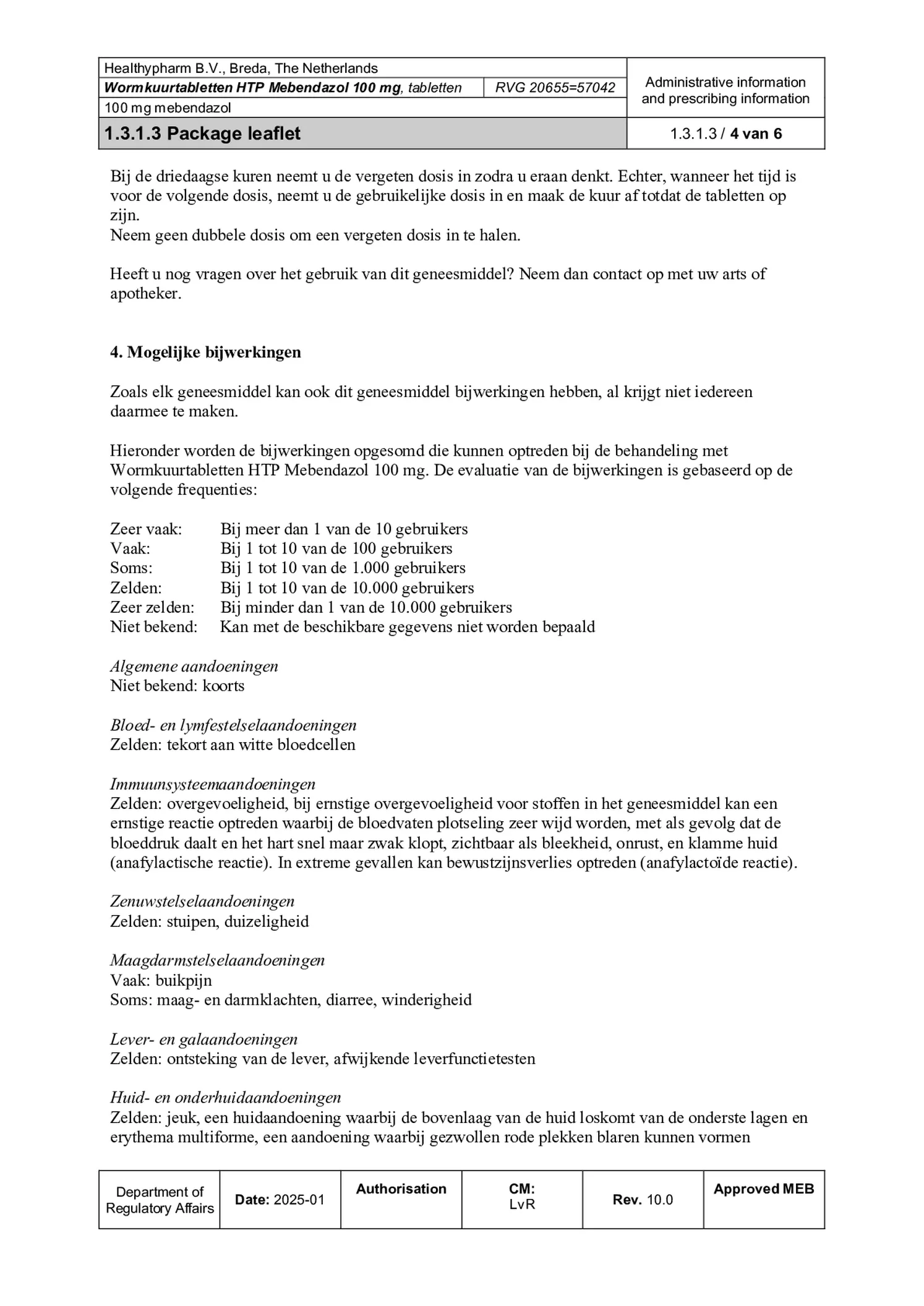 Wormkuurtabletten HTP Mebendazol 100mg afbeelding van document #4, bijsluiter