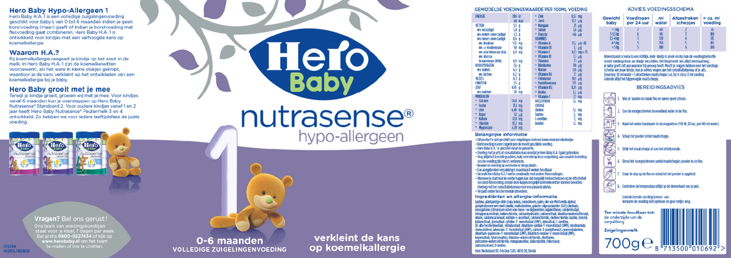 Baby Nutrasense Hypo-Allergeen 1 afbeelding van document #1, etiket