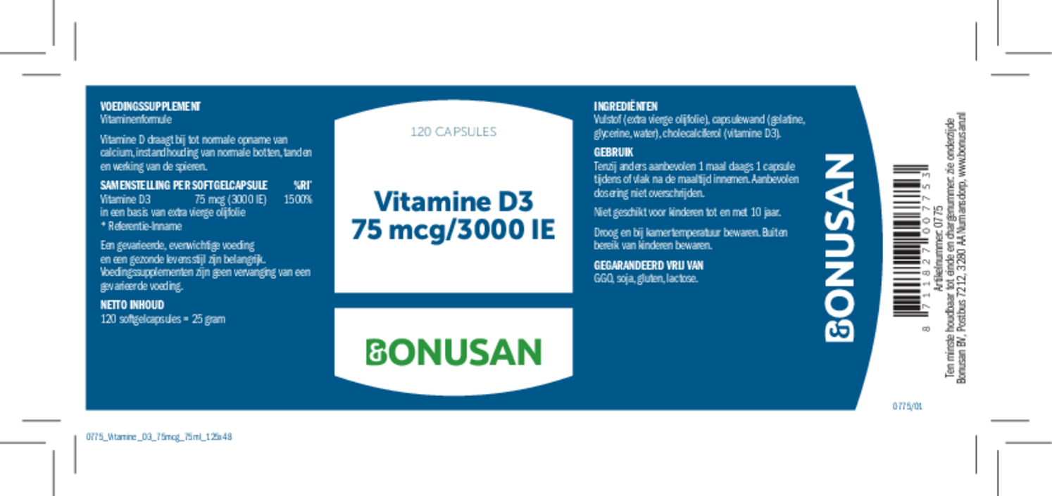 Vitamine D3 75mcg 3000IE Capsules afbeelding van document #1, etiket