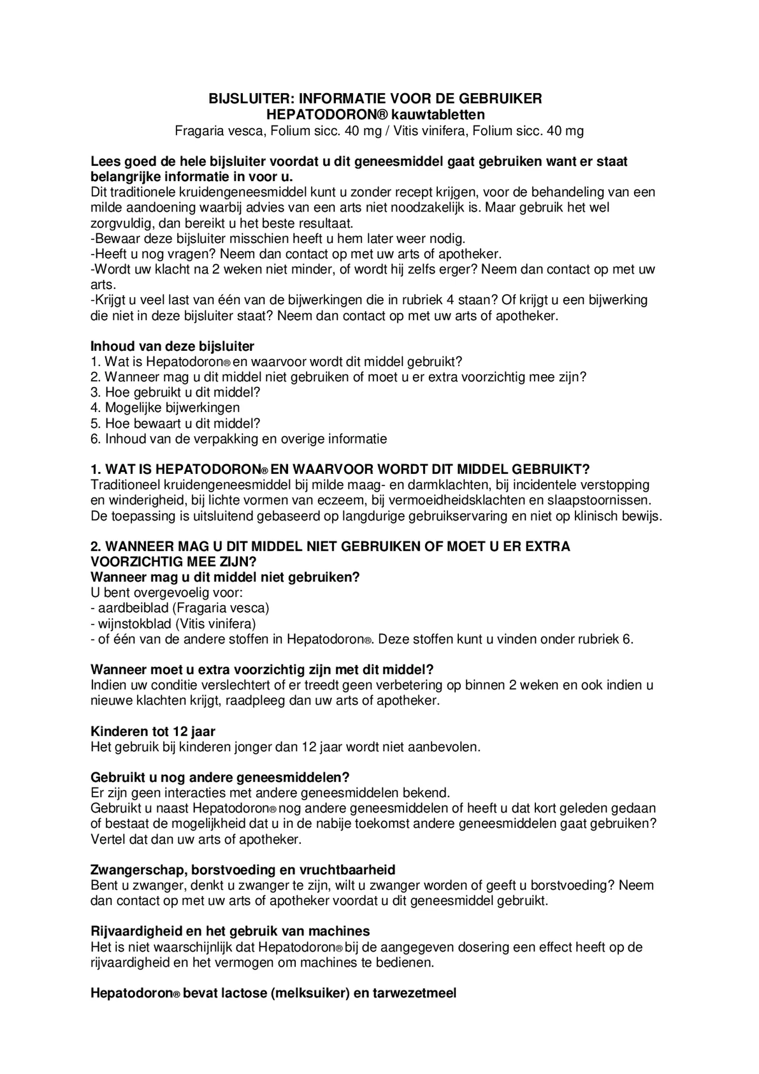 Hepatodoron Tabletten afbeelding van document #1, bijsluiter