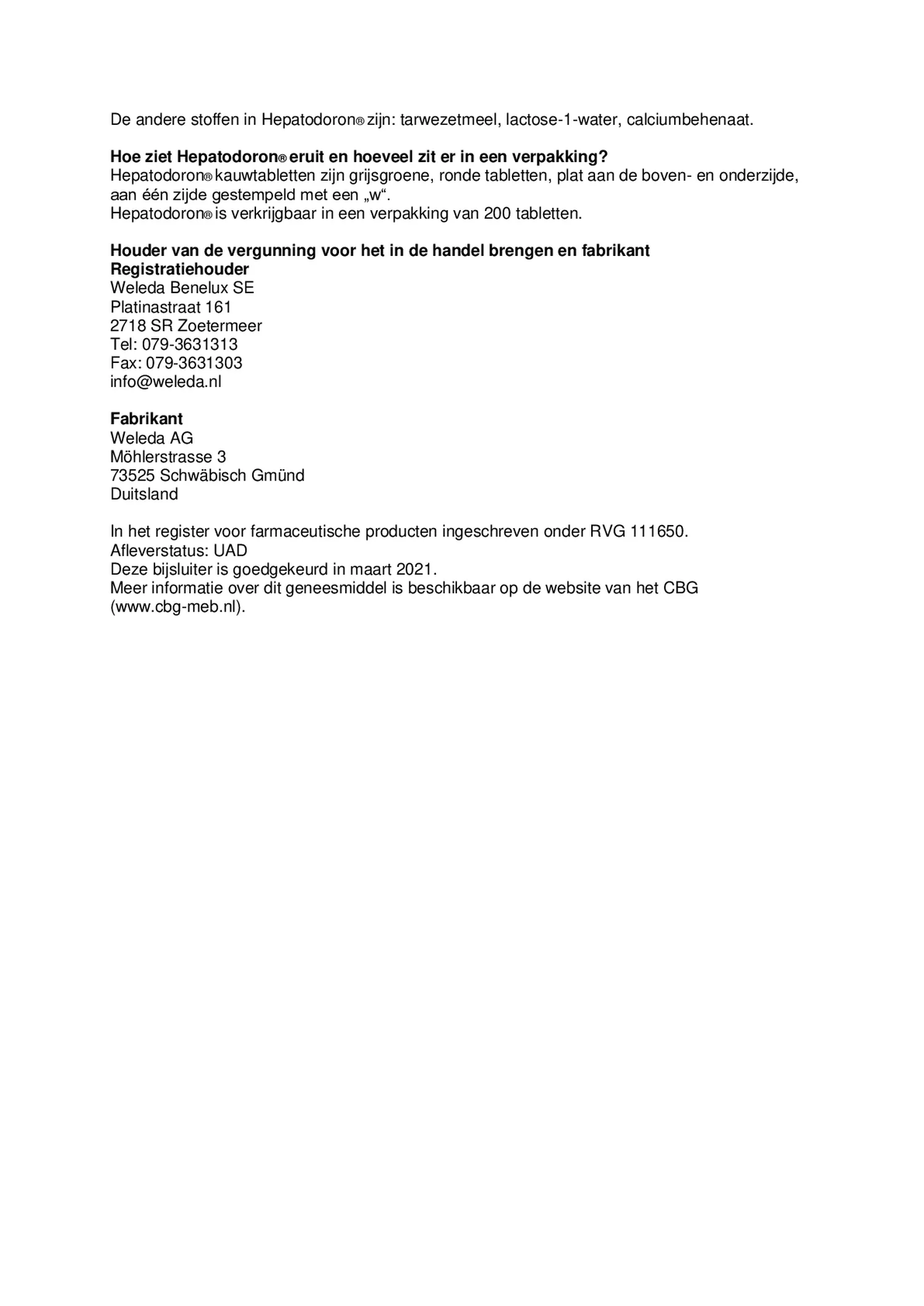 Hepatodoron Tabletten afbeelding van document #3, bijsluiter