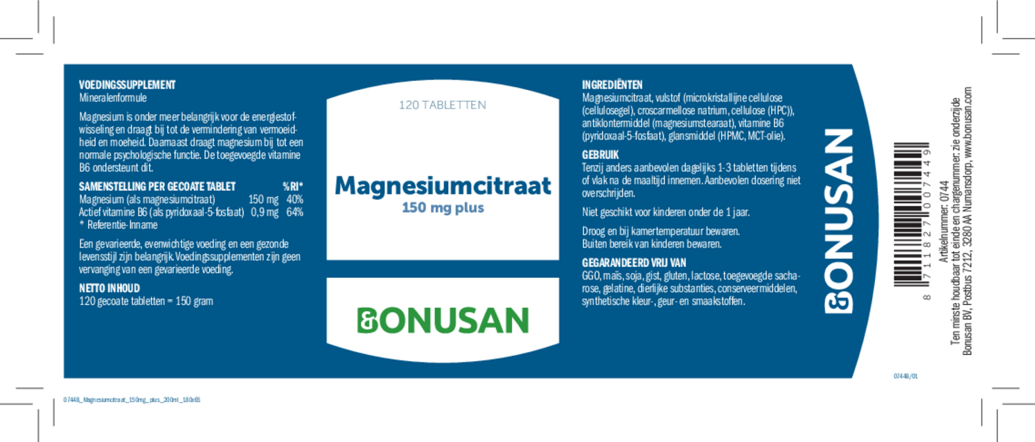 Magnesiumcitraat 150mg Plus Tabletten afbeelding van document #1, etiket