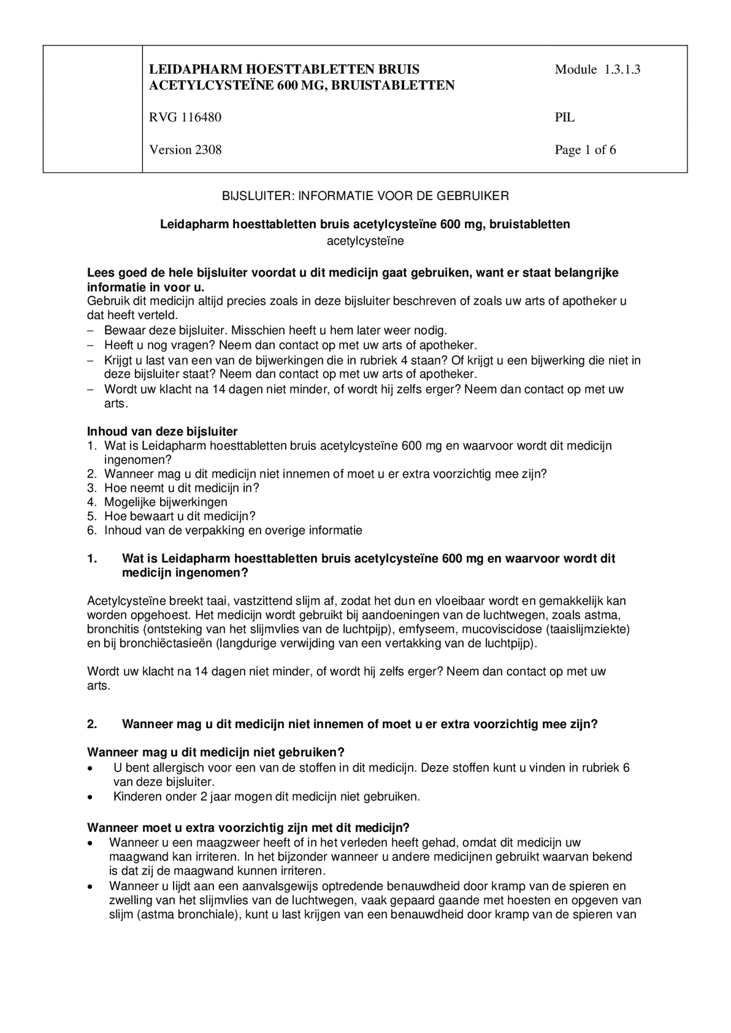 Hoesttabletten Bruis Acetylcysteine 600mg afbeelding van document #1, bijsluiter