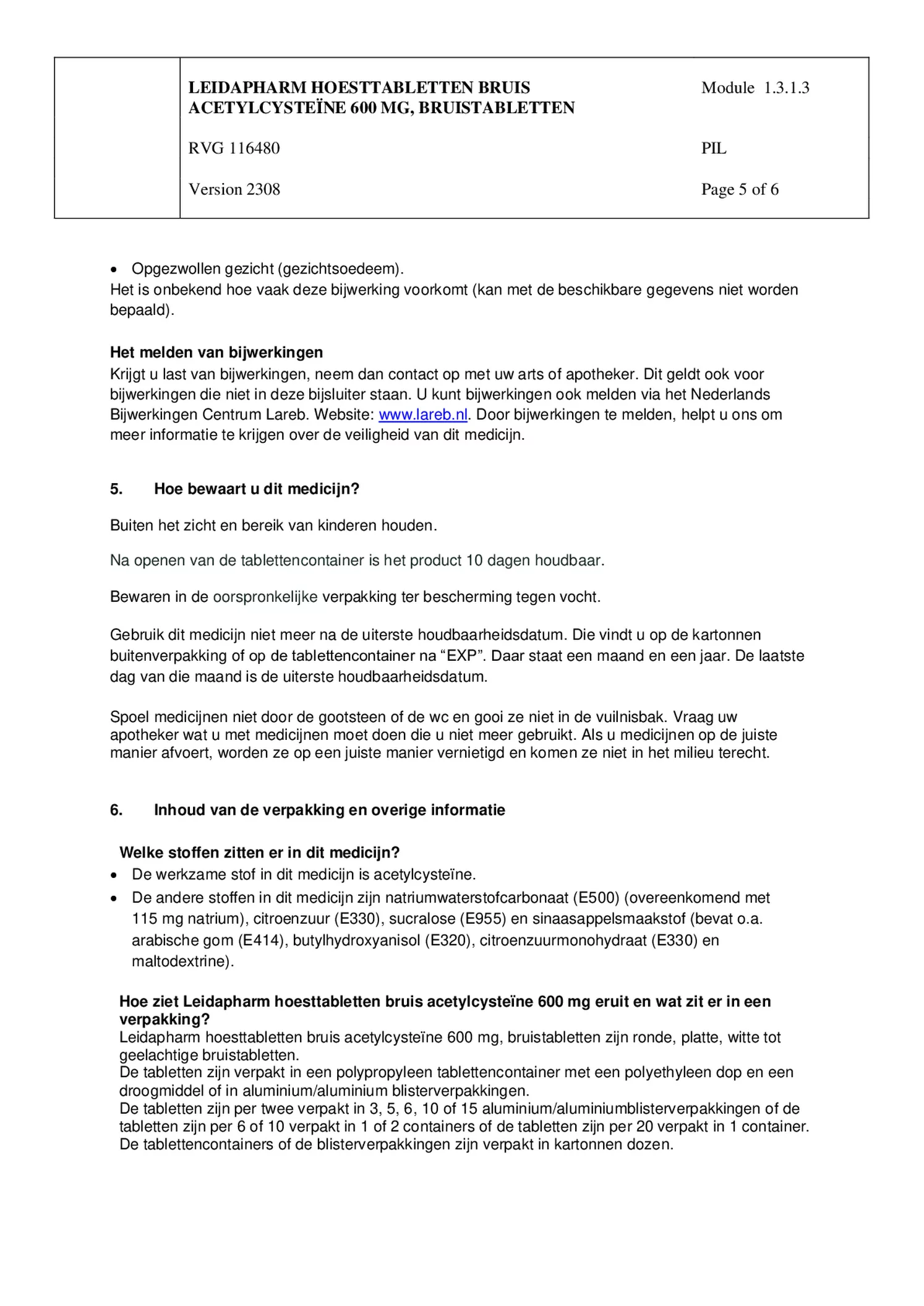 Hoesttabletten Bruis Acetylcysteine 600mg afbeelding van document #5, bijsluiter