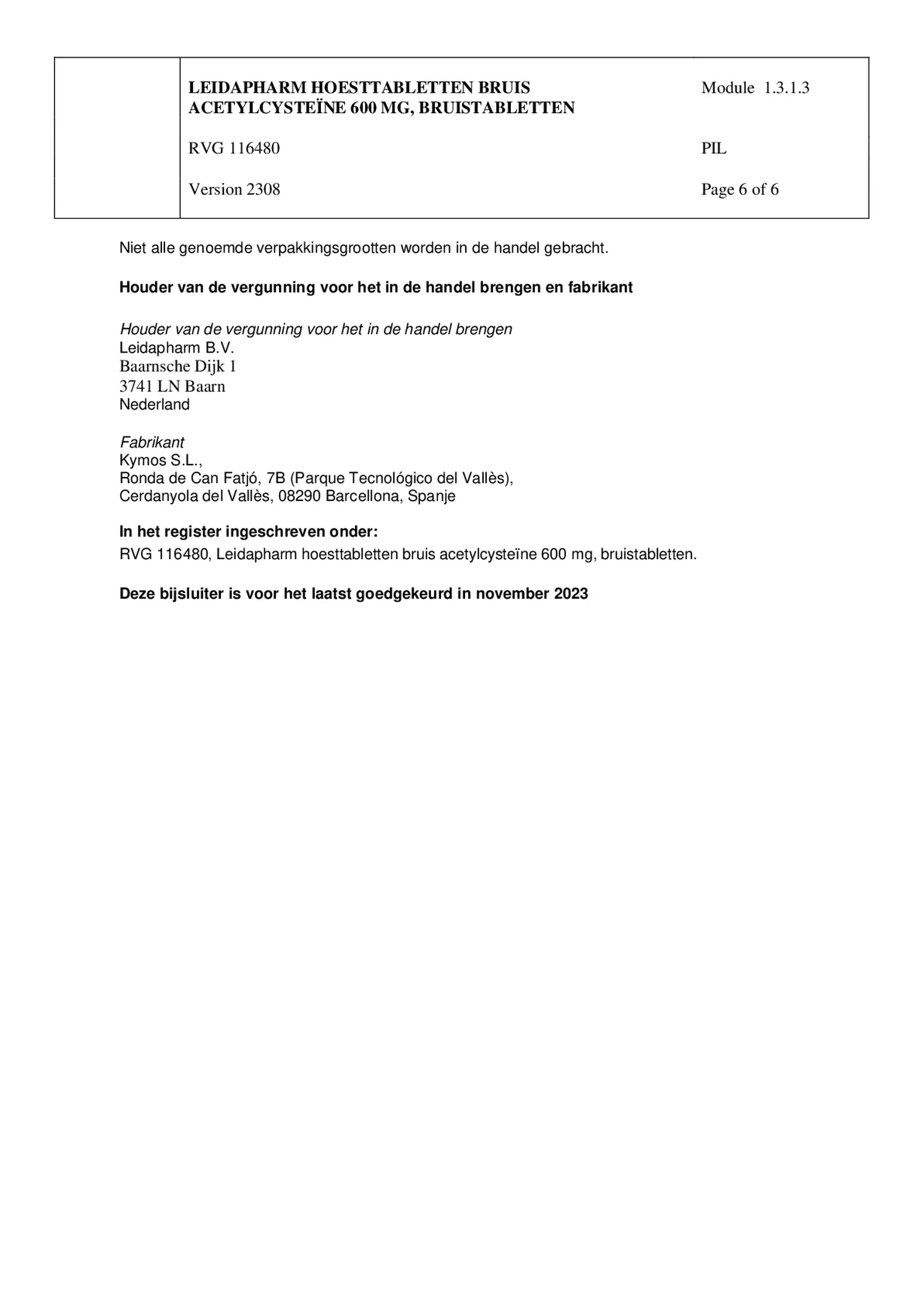 Hoesttabletten Bruis Acetylcysteine 600mg afbeelding van document #6, bijsluiter