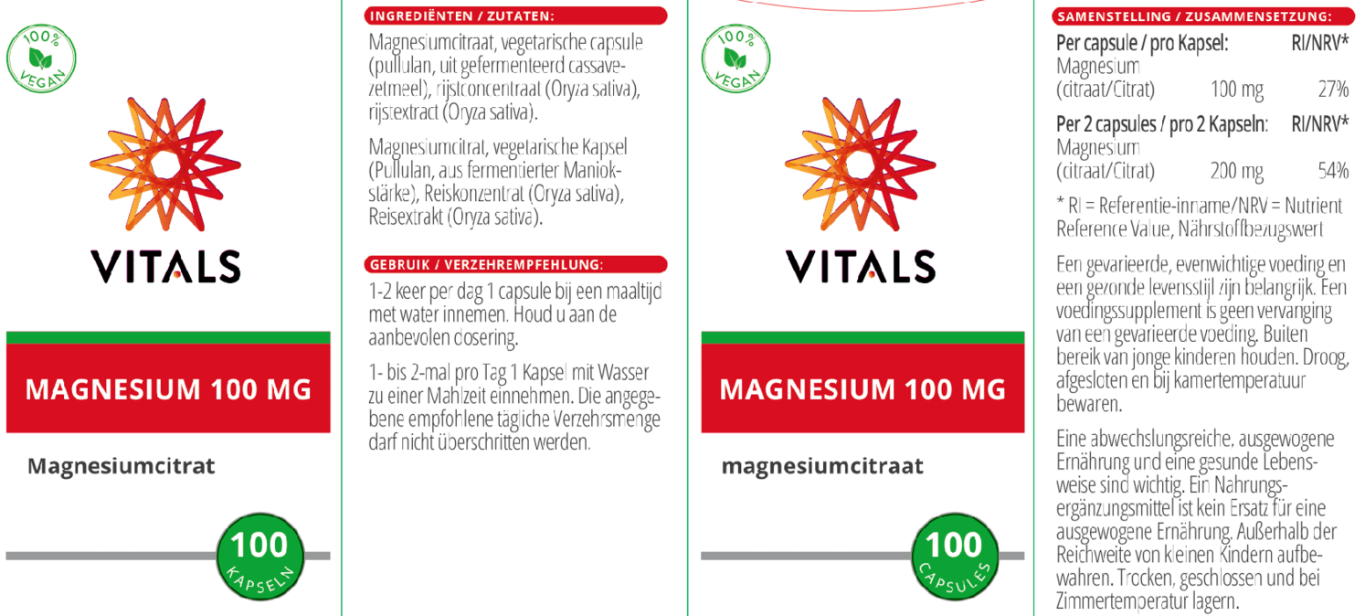 Magnesium 100mg Capsules afbeelding van document #1, etiket
