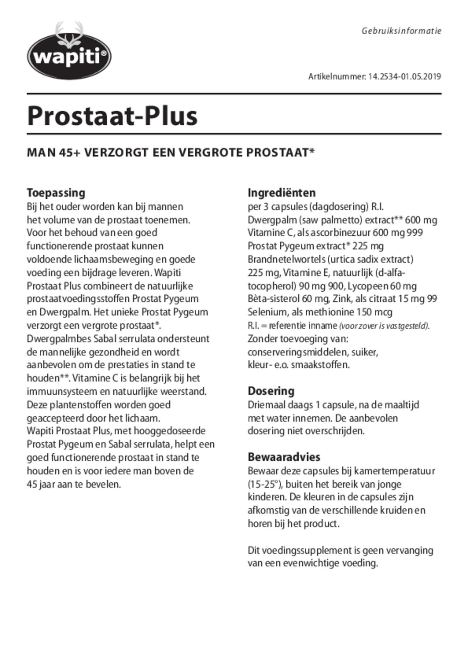 Prostaat Plus Capsules afbeelding van document #1, gebruiksaanwijzing