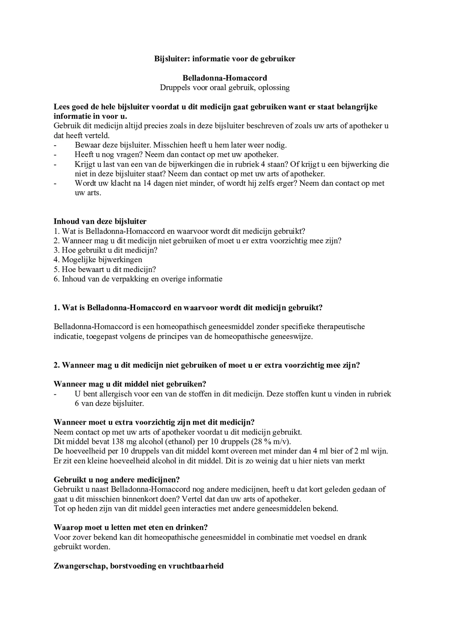 Belladonna-Homaccord afbeelding van document #1, bijsluiter