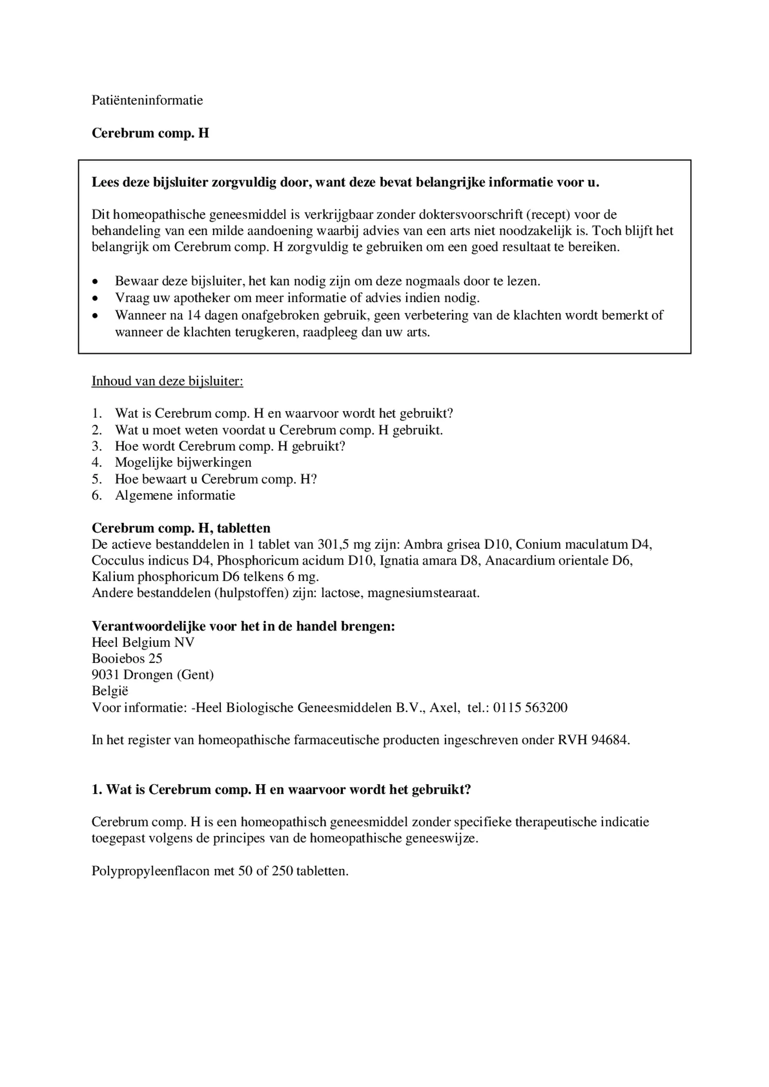 Cerebrum Compositum H Tabletten afbeelding van document #1, bijsluiter