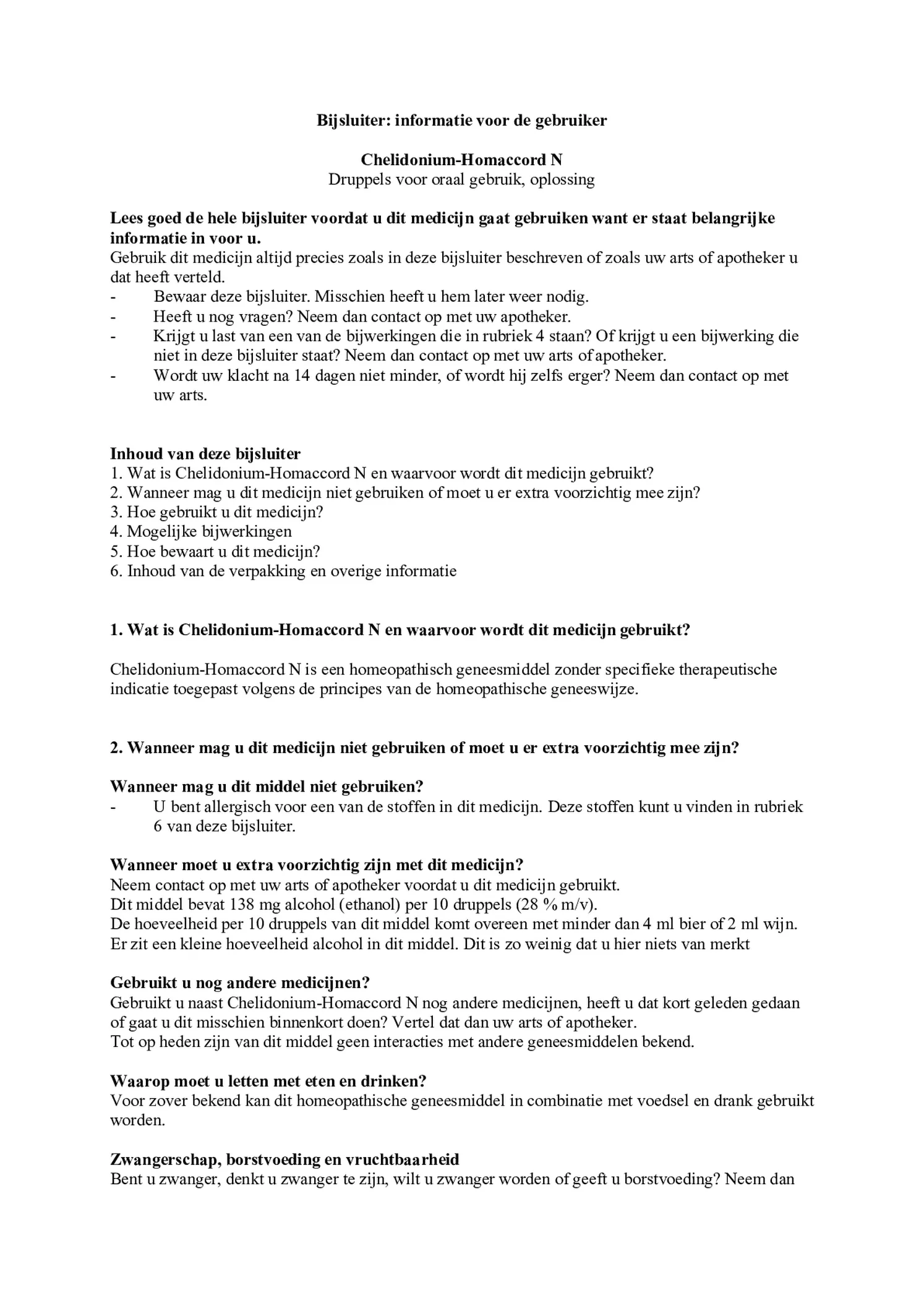 Chelidonium-Homaccord N afbeelding van document #1, bijsluiter