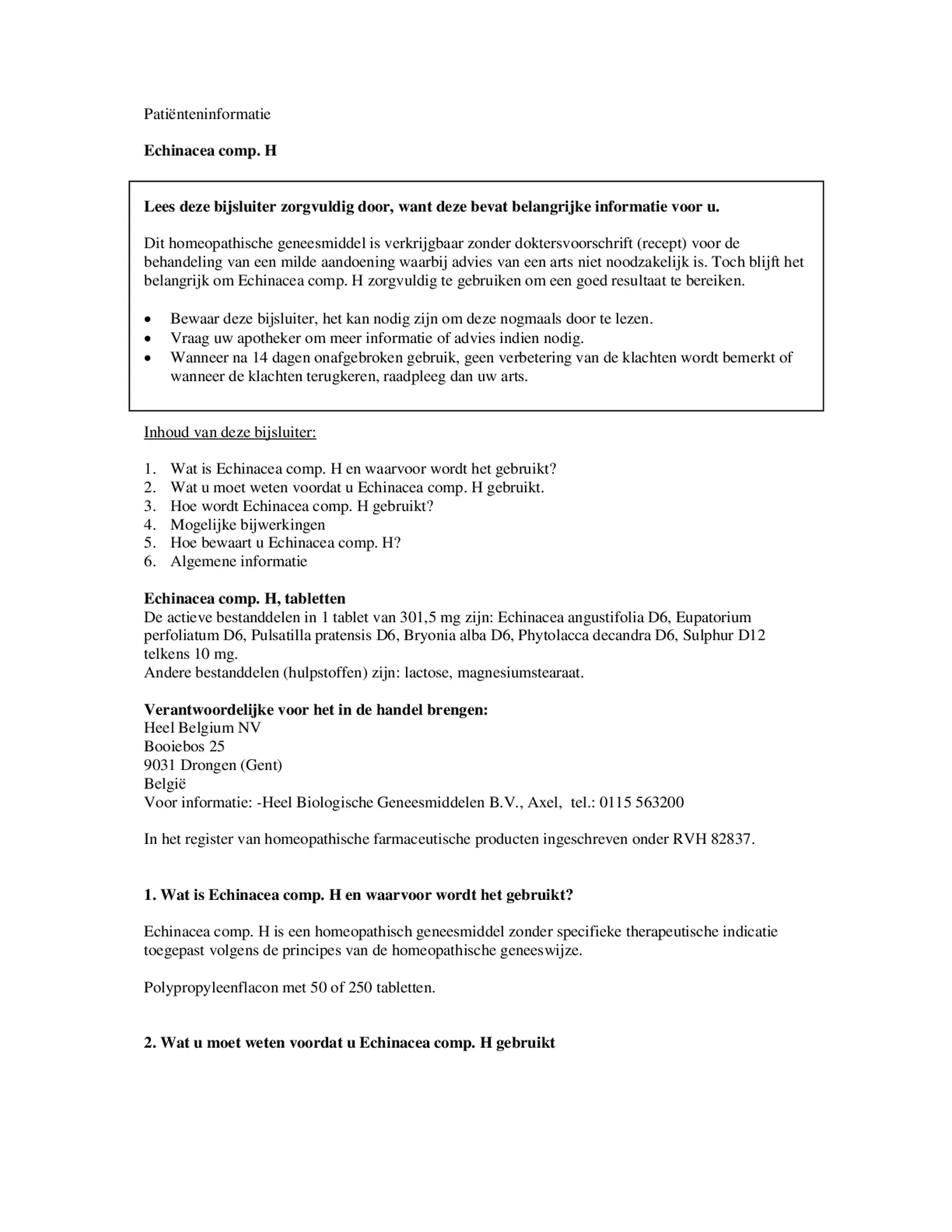 Echinacea Compositum H Tabletten afbeelding van document #1, bijsluiter