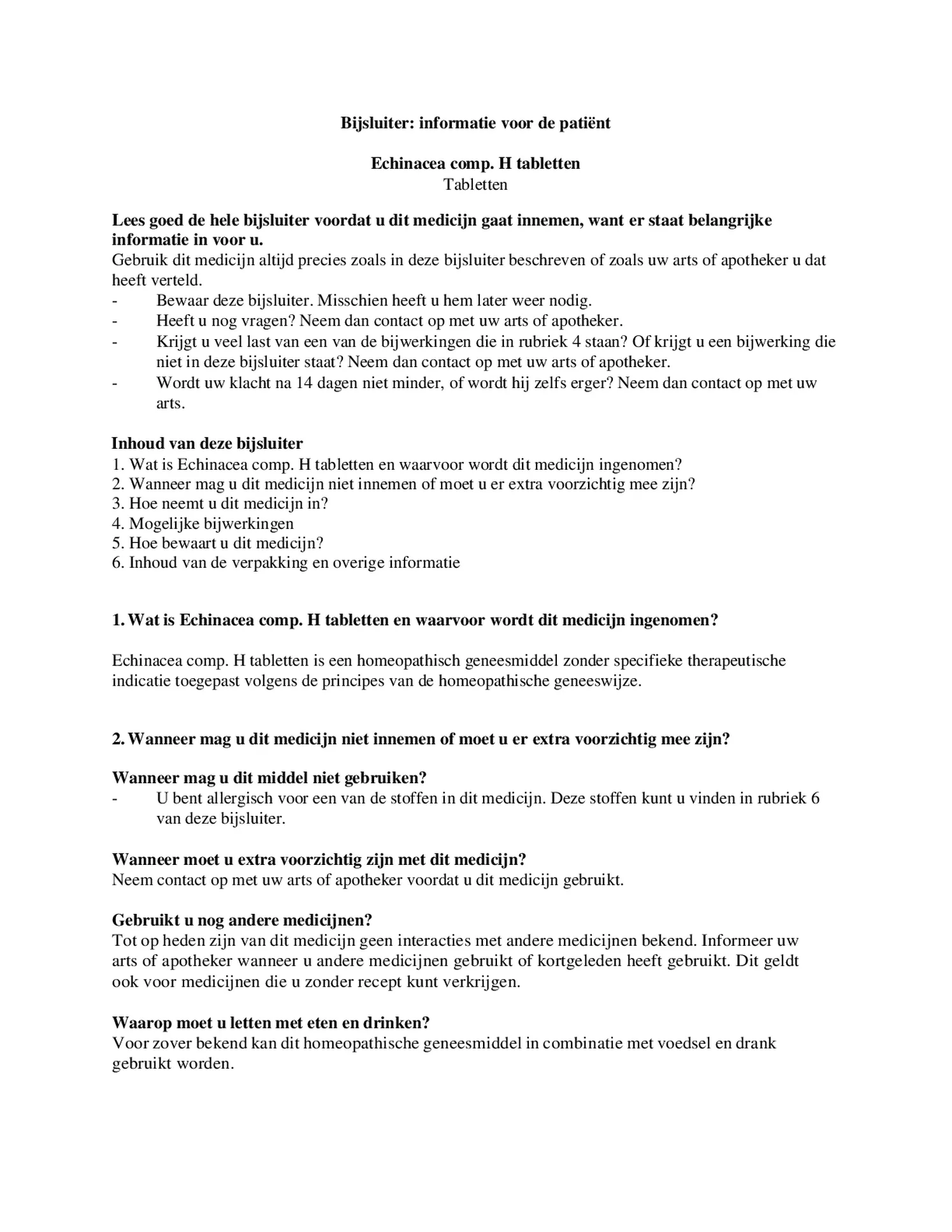 Echinacea Compositum H Tabletten afbeelding van document #1, bijsluiter