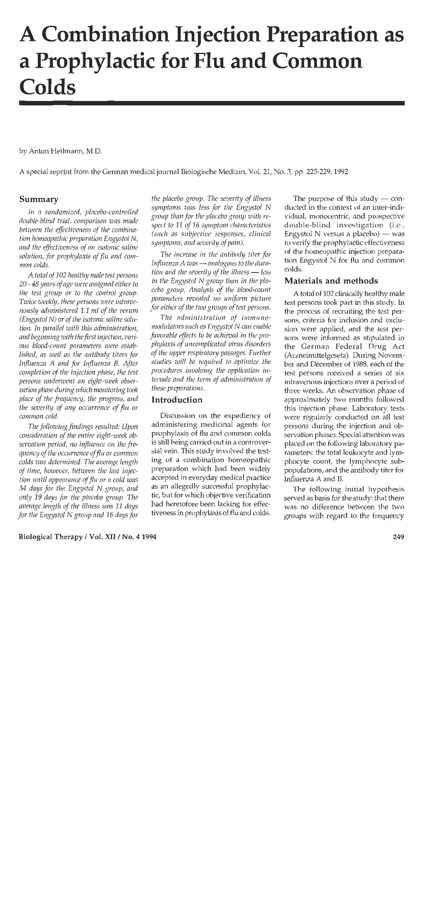 Engystol Tabletten afbeelding van document #1, productonderzoek