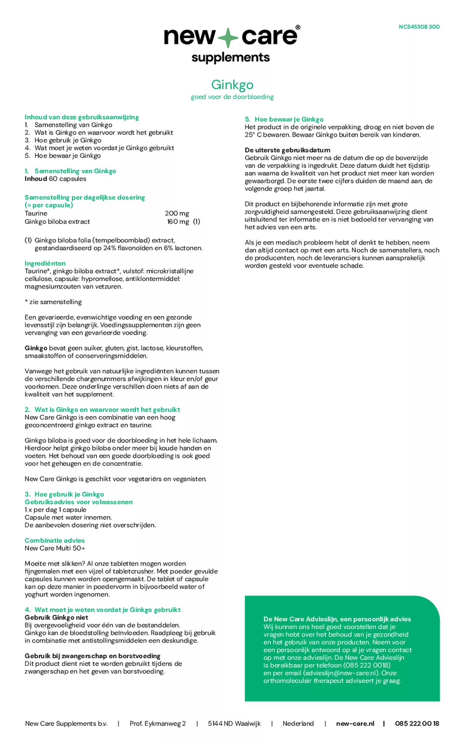 Ginko Capsules afbeelding van document #1, gebruiksaanwijzing