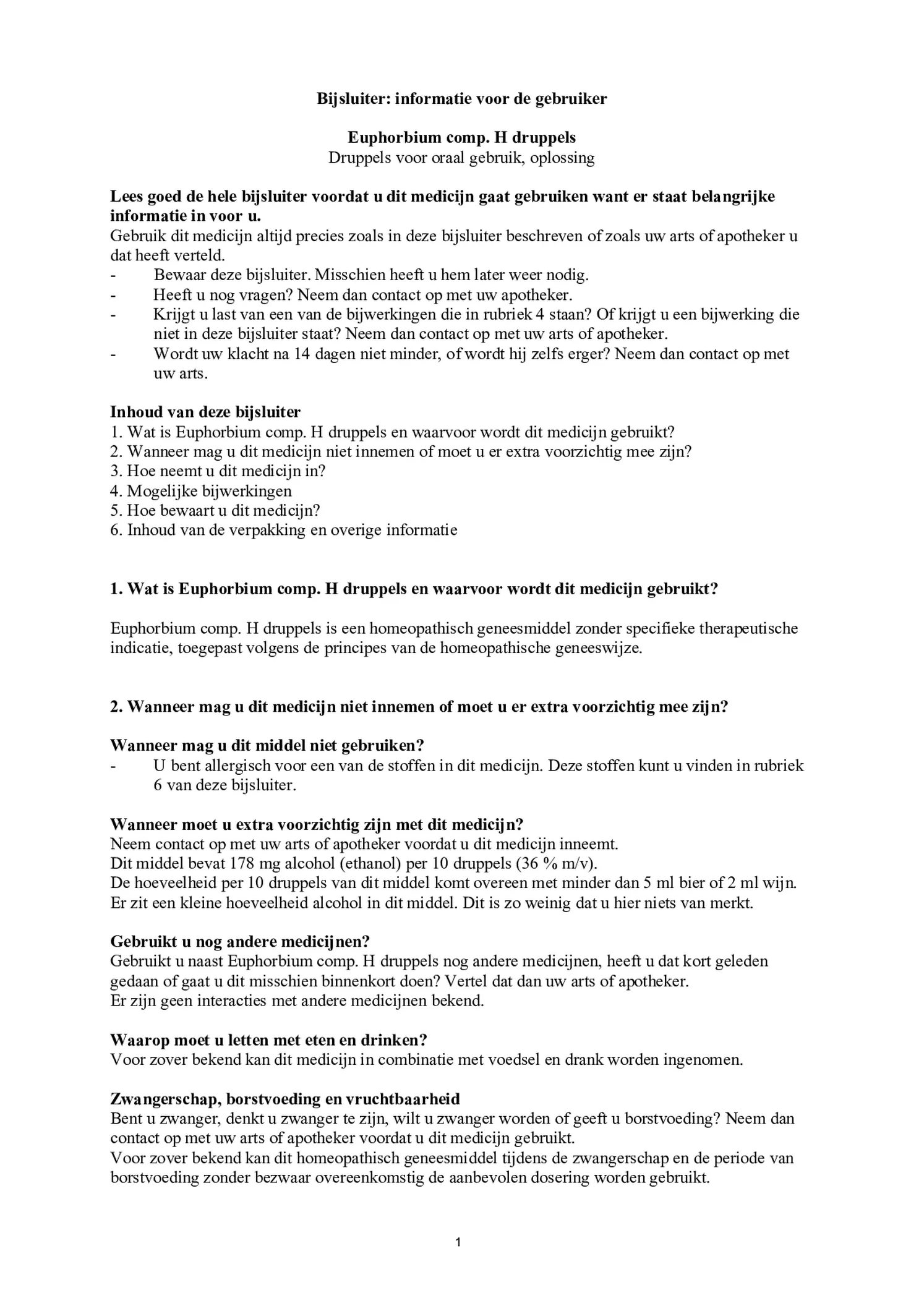 Euphorbium Compositum Druppels afbeelding van document #1, bijsluiter