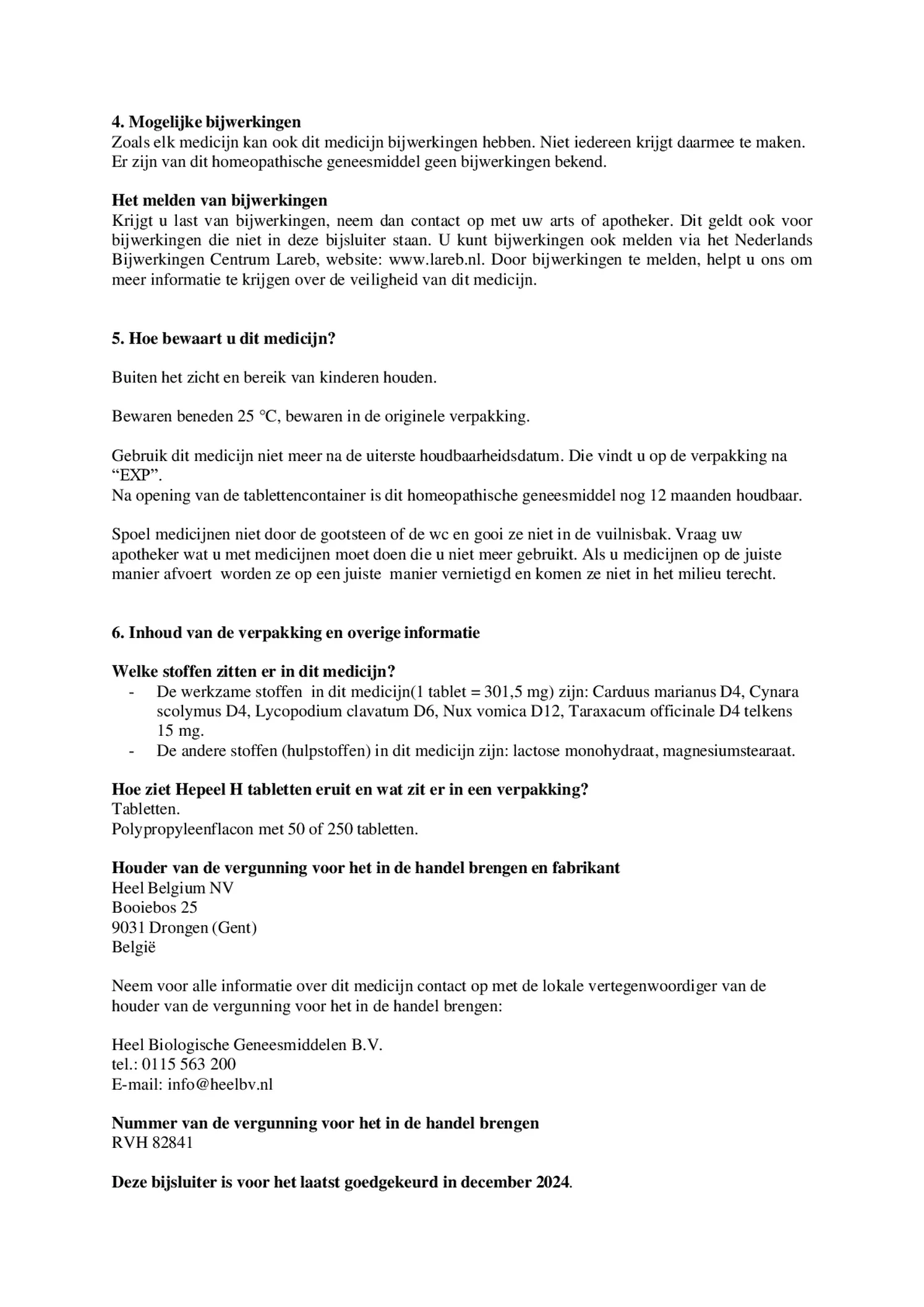 Hepeel H Tabletten afbeelding van document #3, bijsluiter