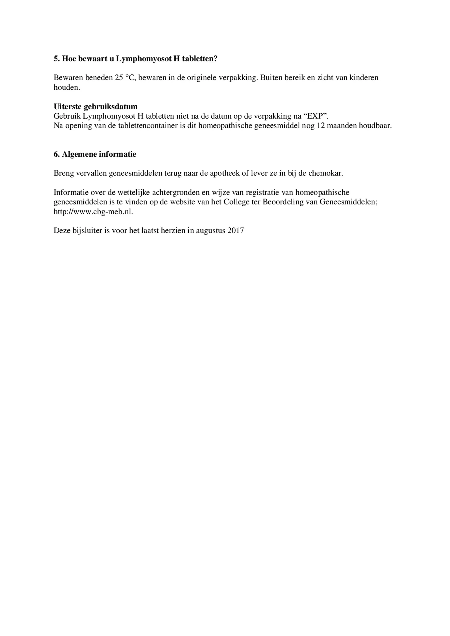 Lymphomyosot H Tabletten afbeelding van document #3, bijsluiter