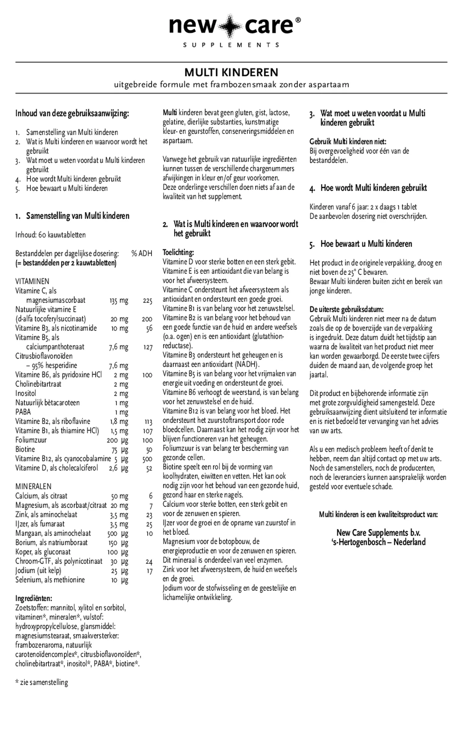 Multi Kinderen Kauwtabletten afbeelding van document #1, gebruiksaanwijzing