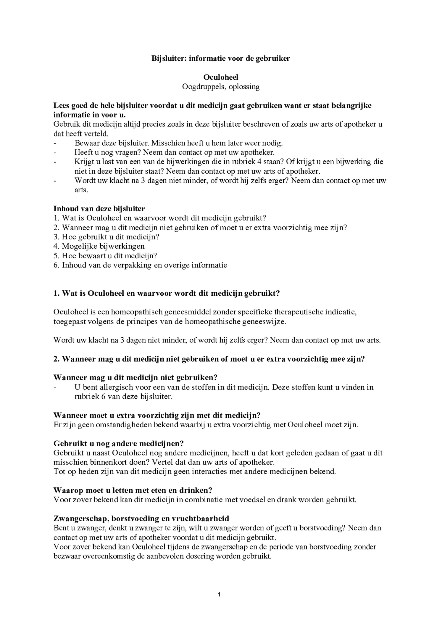 Oculoheel Oogdruppels afbeelding van document #1, bijsluiter