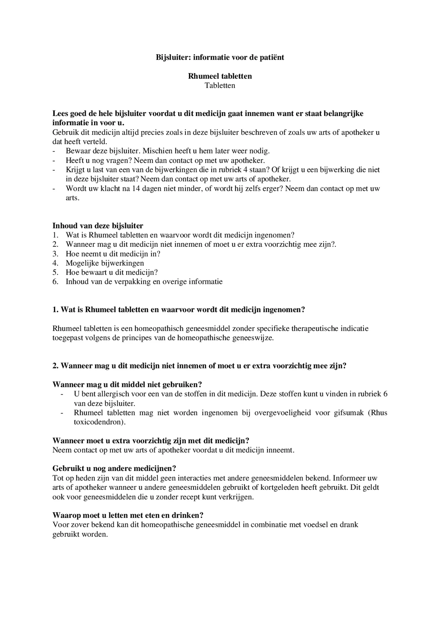 Rhumeel Tabletten afbeelding van document #1, bijsluiter