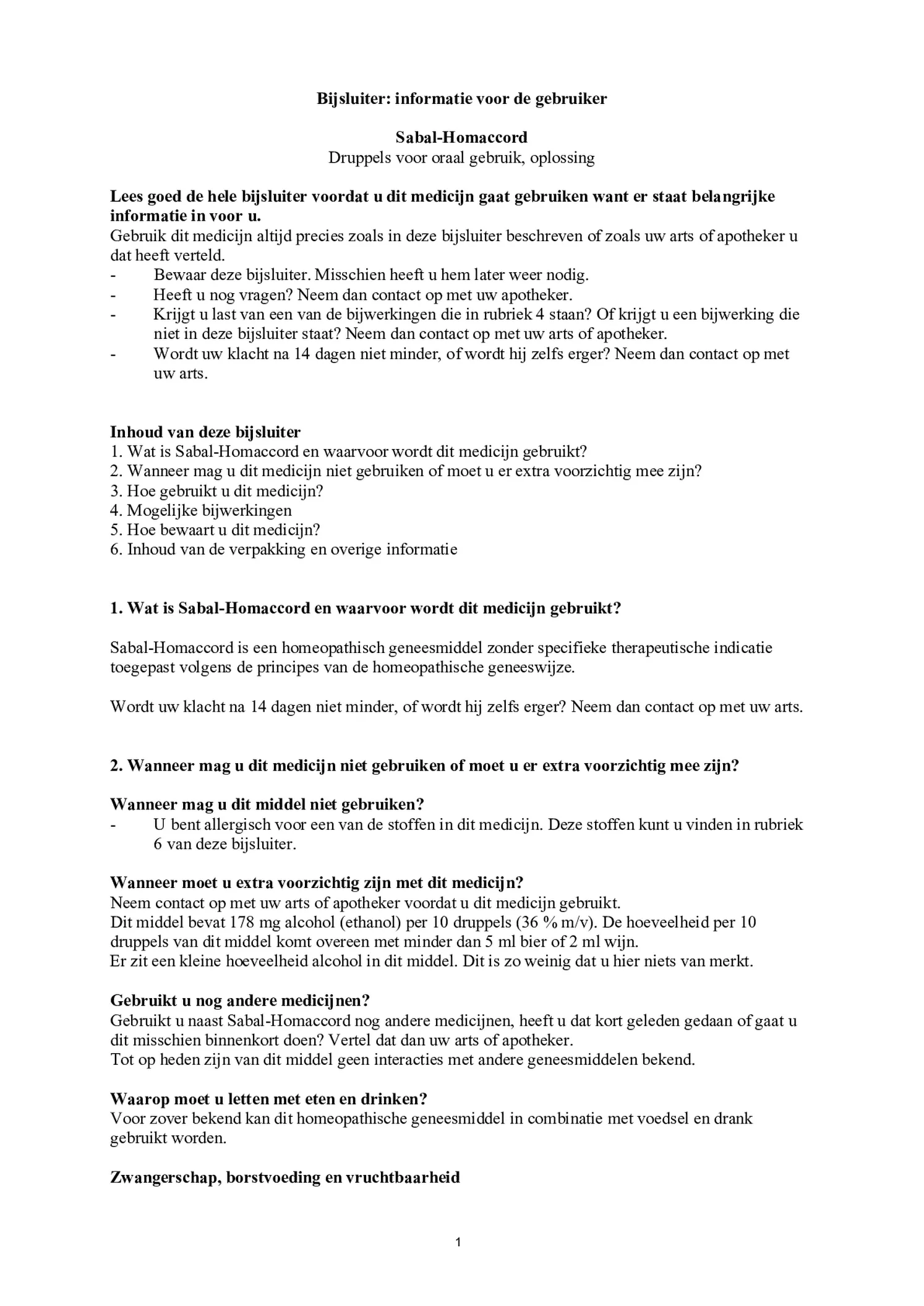 Sabal-Homaccord afbeelding van document #1, bijsluiter