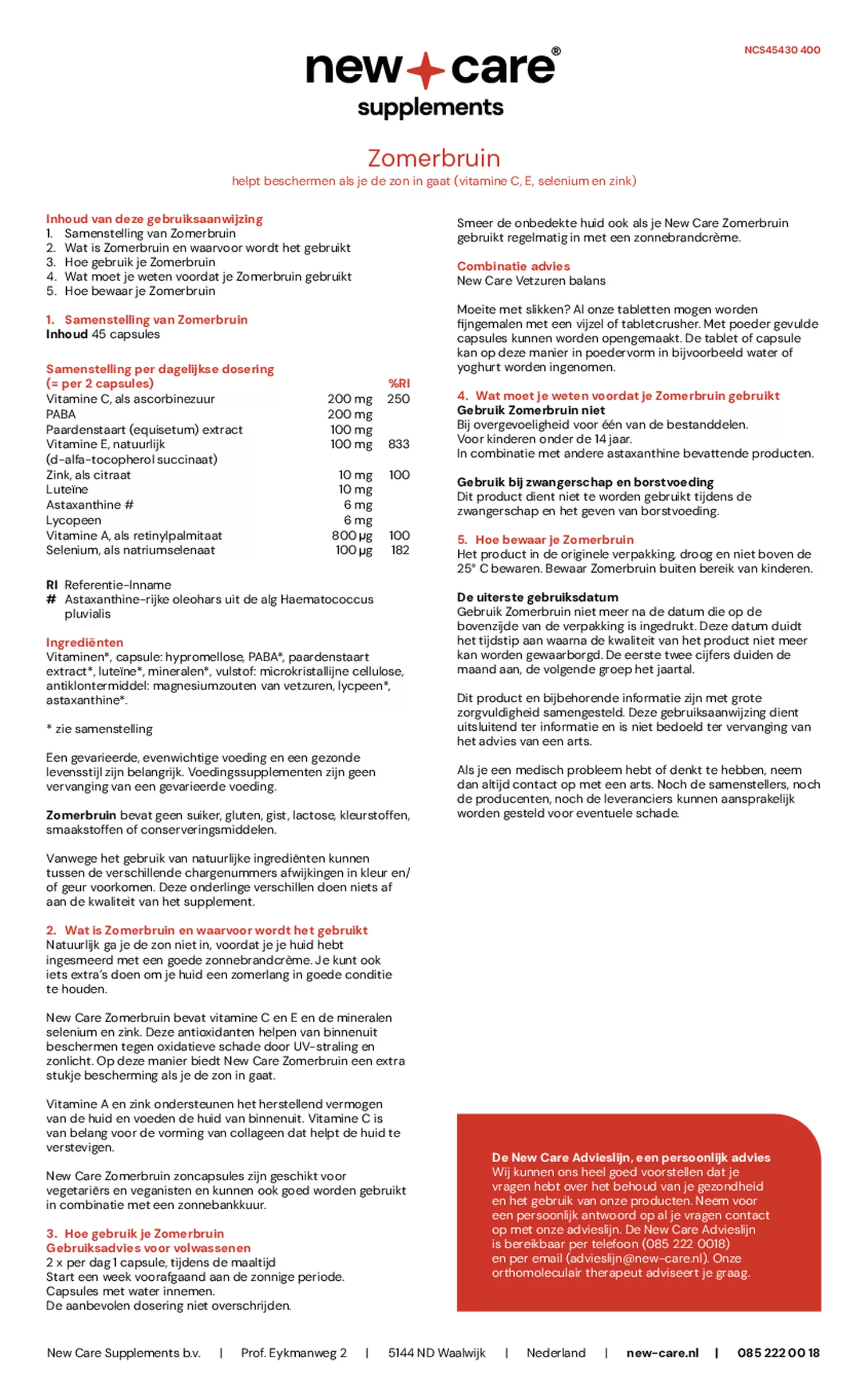 Zomerbruin Capsules afbeelding van document #2, gebruiksaanwijzing