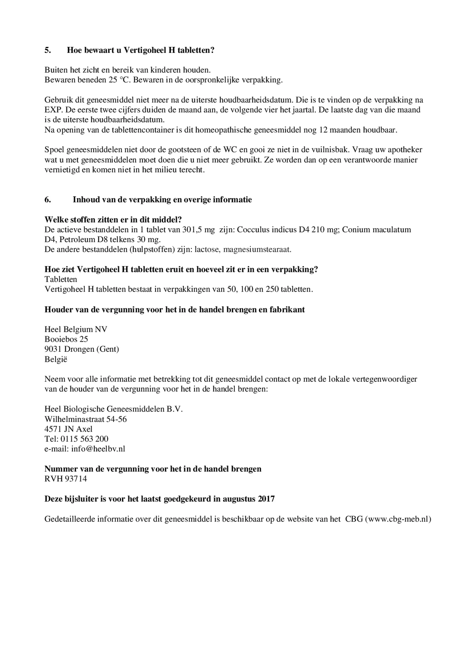 Vertigoheel H Tabletten afbeelding van document #3, bijsluiter