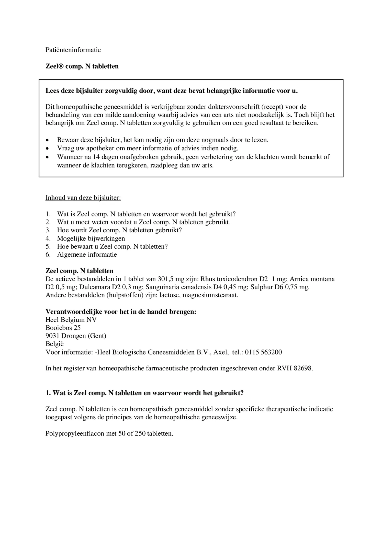 Zeel Compositum N Tabletten afbeelding van document #1, bijsluiter