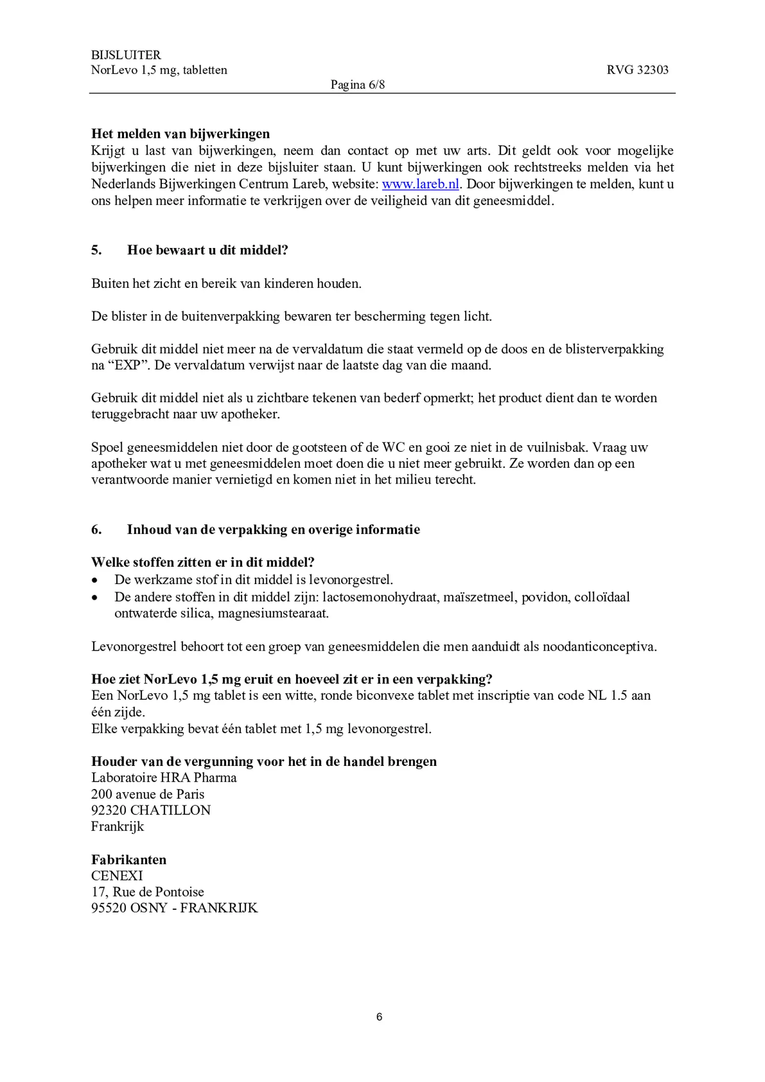 Morning After Pil 1,5 mg afbeelding van document #6, bijsluiter