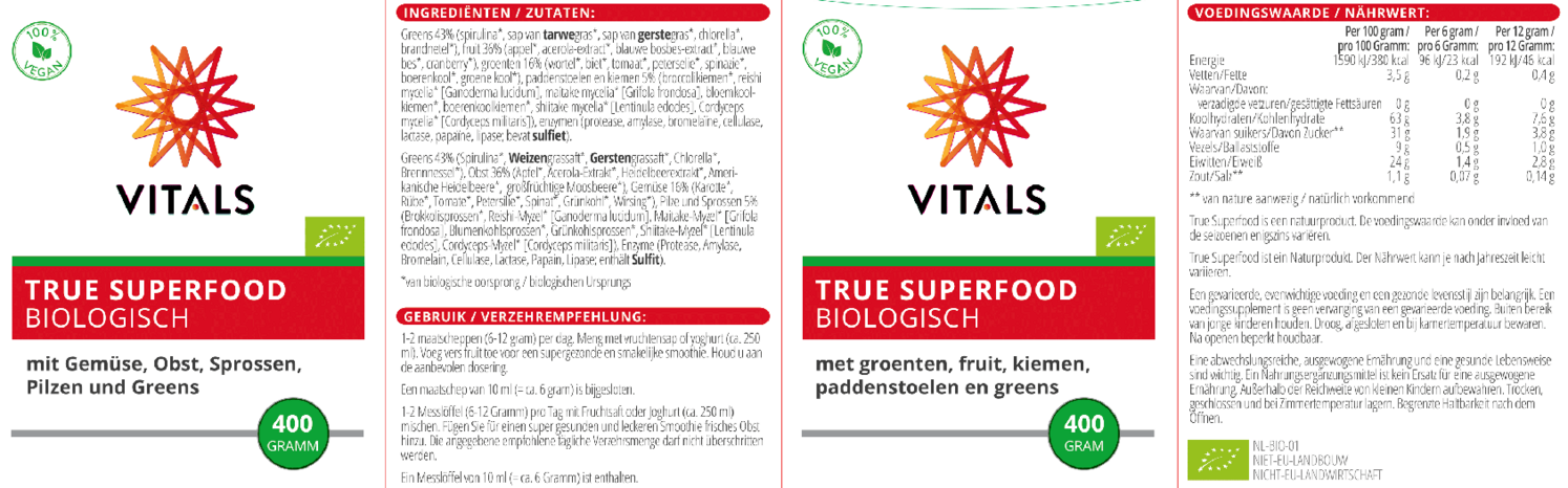 True Superfood Biologisch Poeder afbeelding van document #1, etiket
