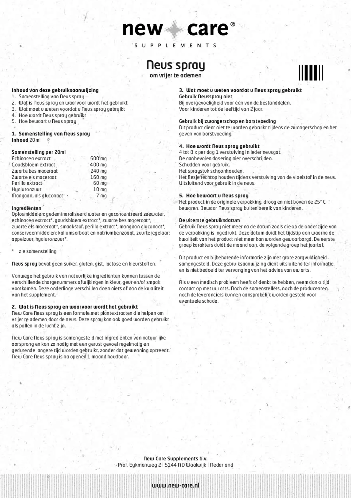 Neus Spray afbeelding van document #1, gebruiksaanwijzing