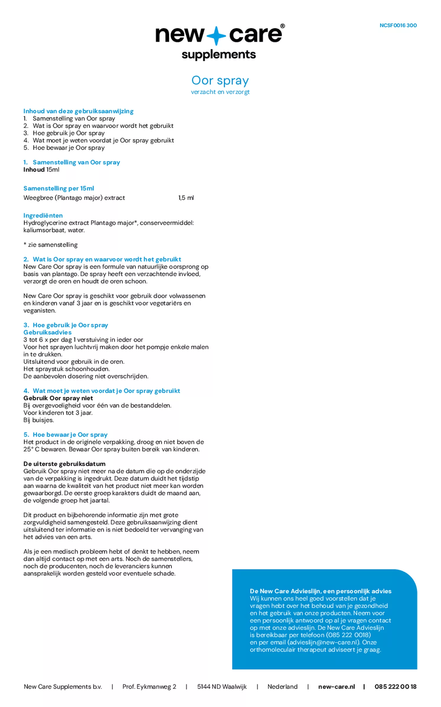 Oor Spray afbeelding van document #1, gebruiksaanwijzing